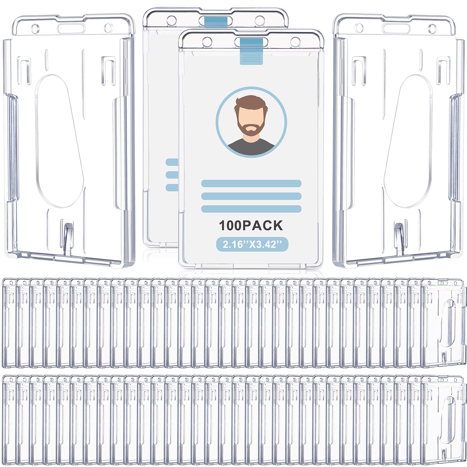 Photo 1 of Patelai Hard Plastic ID Badge Holder - 100 Pcs, Vertical, Clear