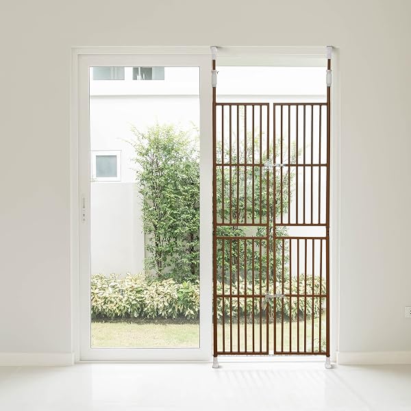 ペットゲート 猫 脱走防止 突っ張り ハイタイプ ペットフェンス ドア付き 幅75-81cm 高さ205-285cm 飛び出し防止 多頭飼い 玄関 廊下 階段 キッチン (ブラウン) - 1