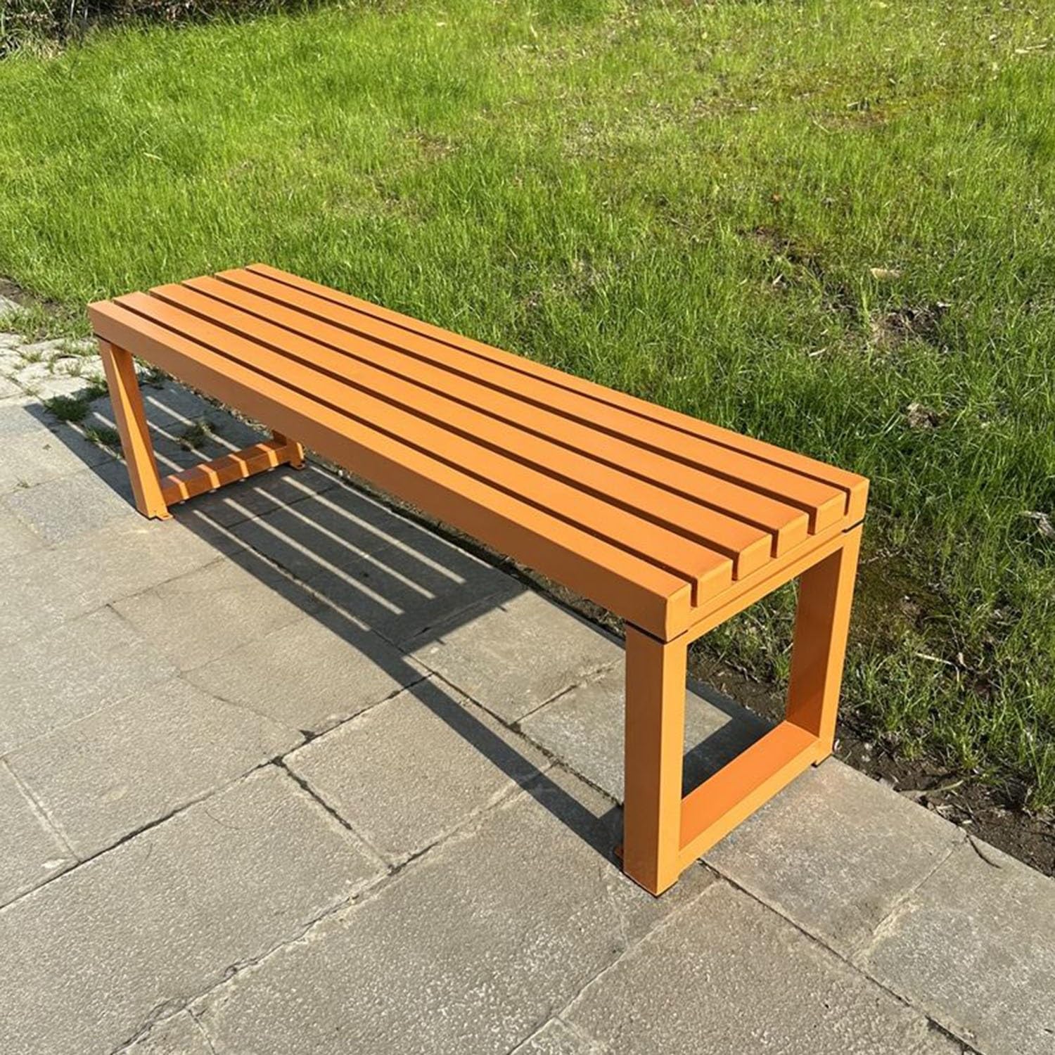 Wetterfeste Outdoor-Bank aus Stahl, Terrassen-Sitz, rückenfrei, Doppel-Gartensitz für Veranda, Balkon, Parkdeck, 120 cm, langlebiges und stilvolles Design