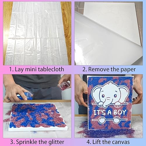 Miniatura 6 de Juego de mesa de lienzo para revelación de género con confeti azul y rosa con purpurina, elefante para baby shower, suministros para fiesta de