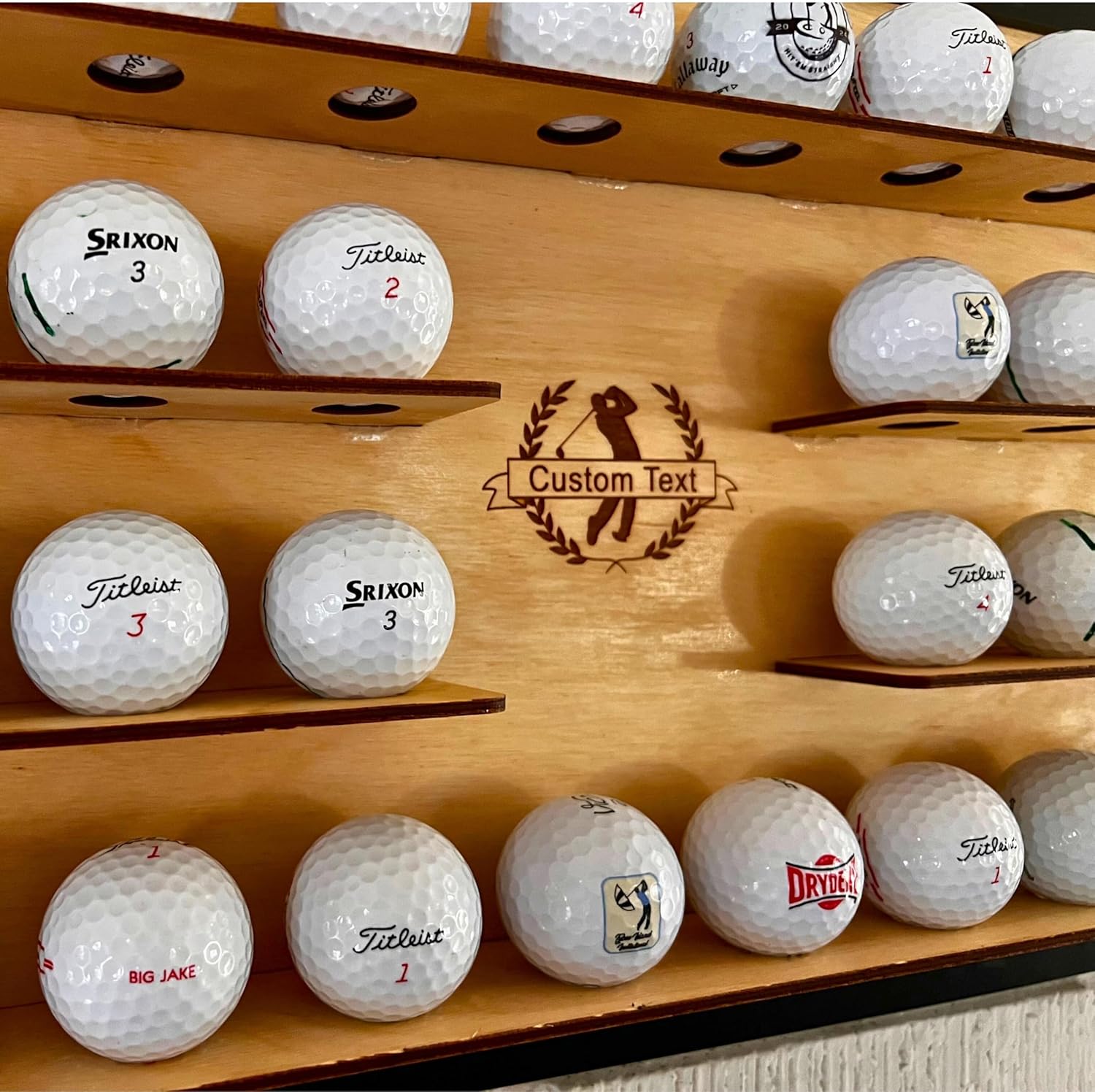 Customizable Golf Ball Display Frame - Holds 28 Balls - Wall Mounted - Unique Framed Decor Art, Gift for Golfer, Father's Day, Golf Trip