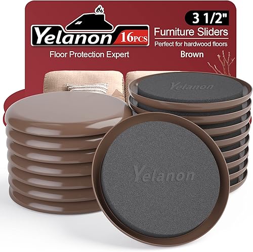 Yelanon Deslizadores para muebles, 16 unidades, 3 12 pulgadas, redondos, para alfombras, almohadillas de muebles, suelos de madera dura,