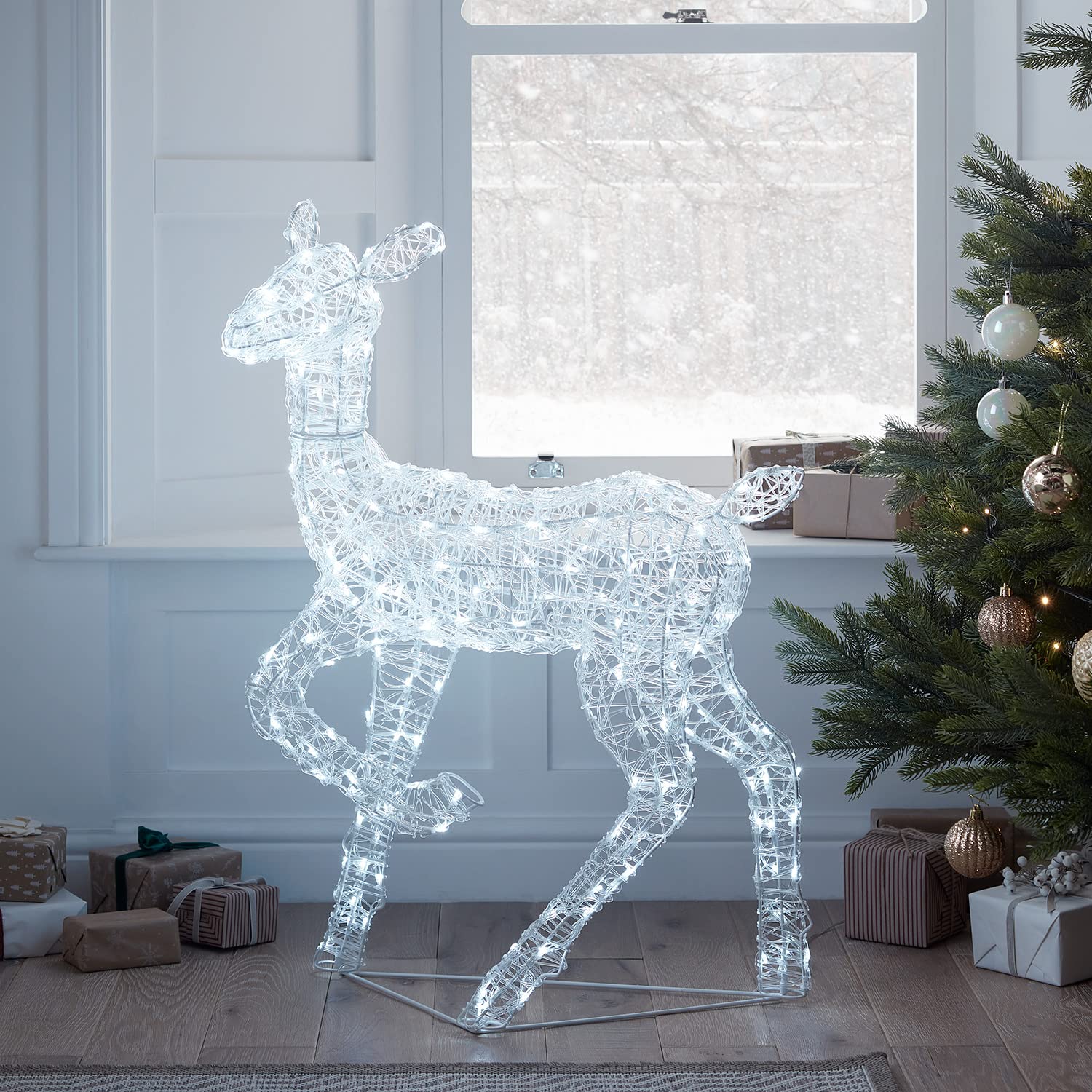 Lights4fun Famiglia di 3 Renne Luminose In Acrilico con 540 LED Bianco con Timer Decorazione di Natale Illuminazione Natalizia per Interni Giardino Esterni