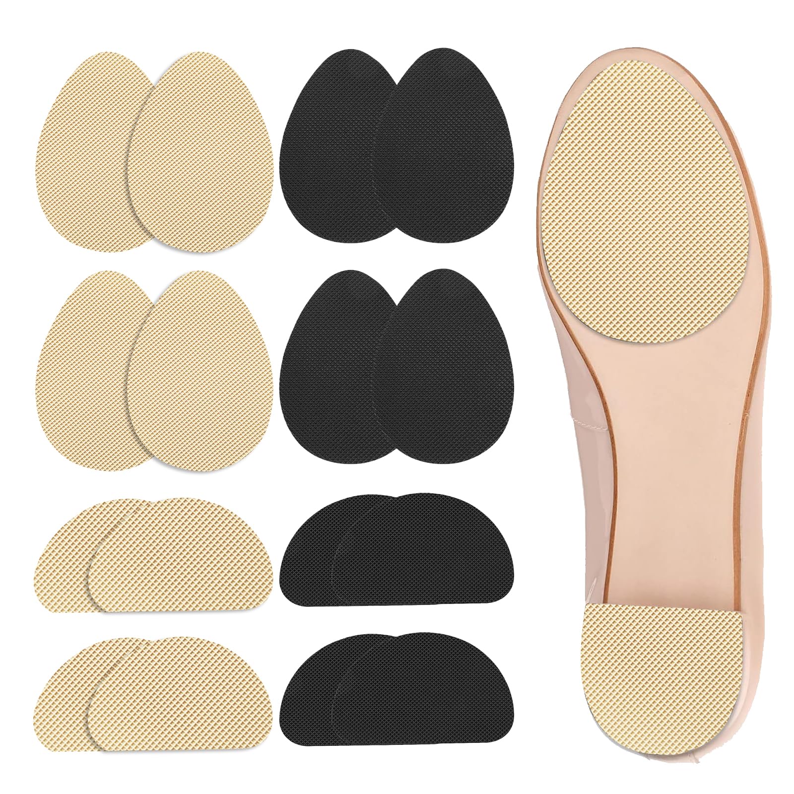 Non Slip Shoe Pads Shoe Grips on Bottom of Shoes Silica Gel Anti Slip Grips for Shoes Self-Adhesive Shoe Sole Protectors for Man Women, Noise Reduction, Easy to Use (2 Black 2 Beige)