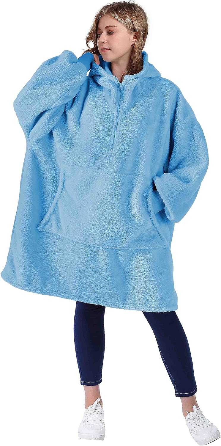 Catalonia Oversized Wearable Blanket Hoodie Sweatshirt with Zipper, Giant Faux Shearling Pullover | Gift for Adults Women Men Teens Kids Wife Girlfriend