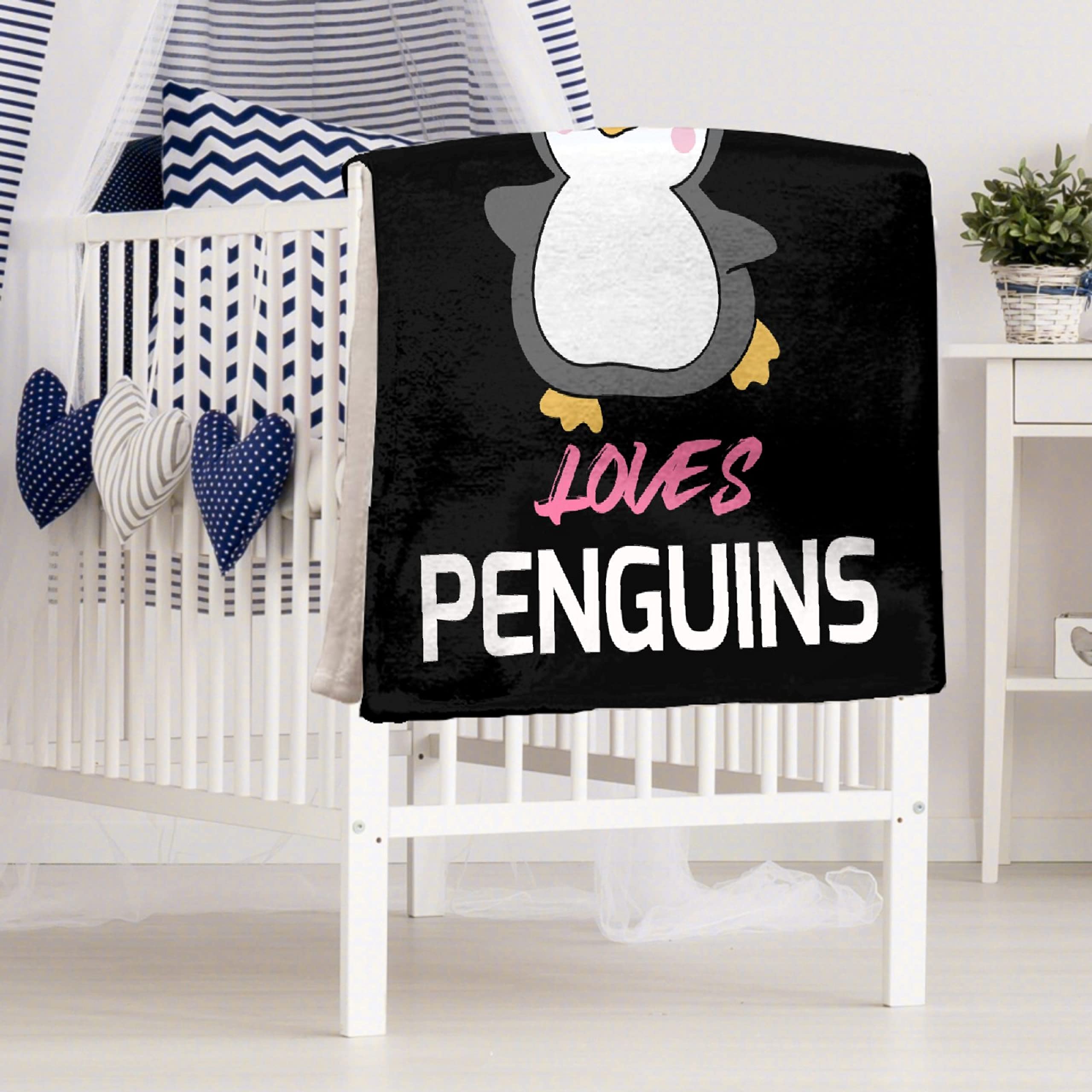 Pingwin narzuta koc 'Just Girl Loves Penguins' puszysty pluszowy koc urocze pingwiny lekki koc flanelowy z mikrofibry dla kobiet dzieci sofa kanapa łóżko dekoracja 127 cm x 102 cm mały dla dzieci