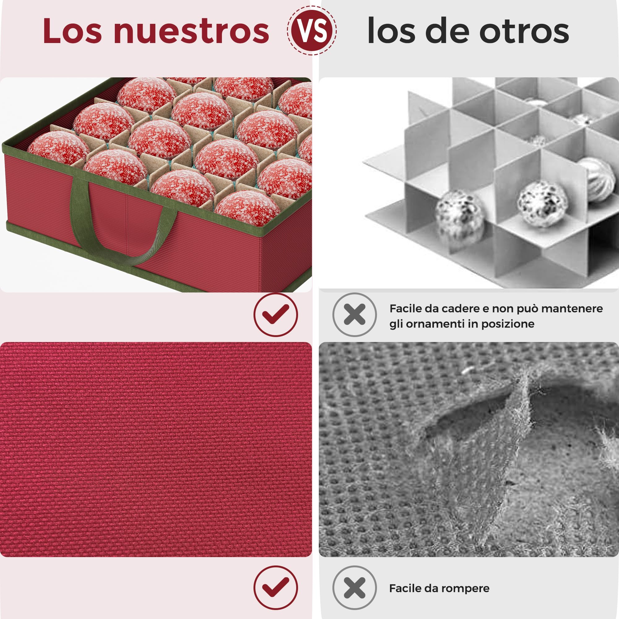 Contenitore per Palline di Natale,160 Scomparti da 10,2 cm, Scatola Impilabile Decorazioni Natalizie con Coperchio, 600D Oxford,64 x 32 x 43,5 cm，Rosso
