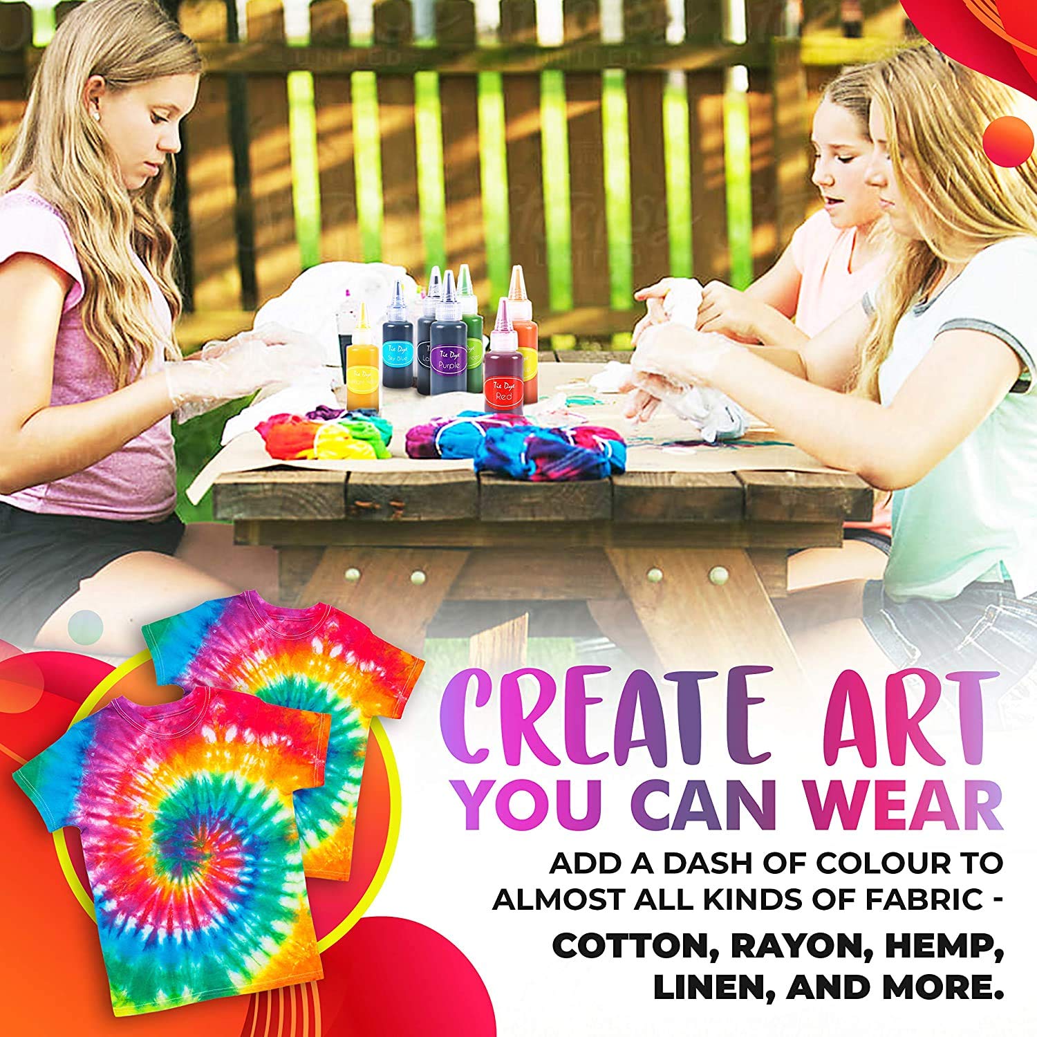 Batikfarben Set, TopDirect 32 Färben Tie Dye Kit, DIY Textilfarbe, Batik Set Waschmaschinenfest von Stoff und Kleidung, Färbemittel Textilien für Kindergeburtstag Bastelset Kinder & Erwachsene