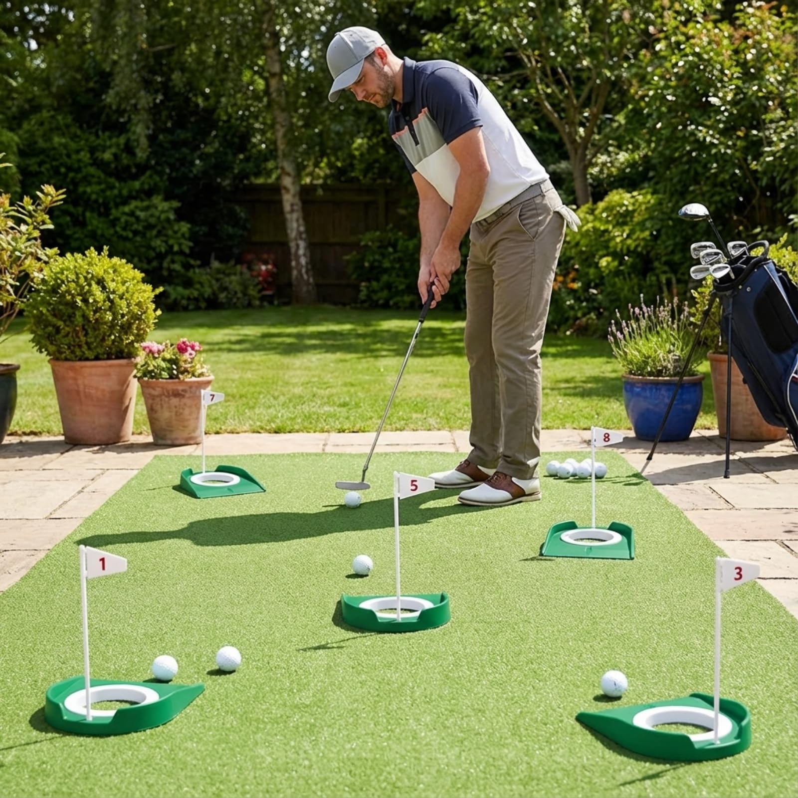Sotiff 9 Pack Golf Putting Cup and Flag Plastic Golf Hole Training Aids Golf Training Putters for Indoor Outdoor Men Women Office Backyard Garage Accessories