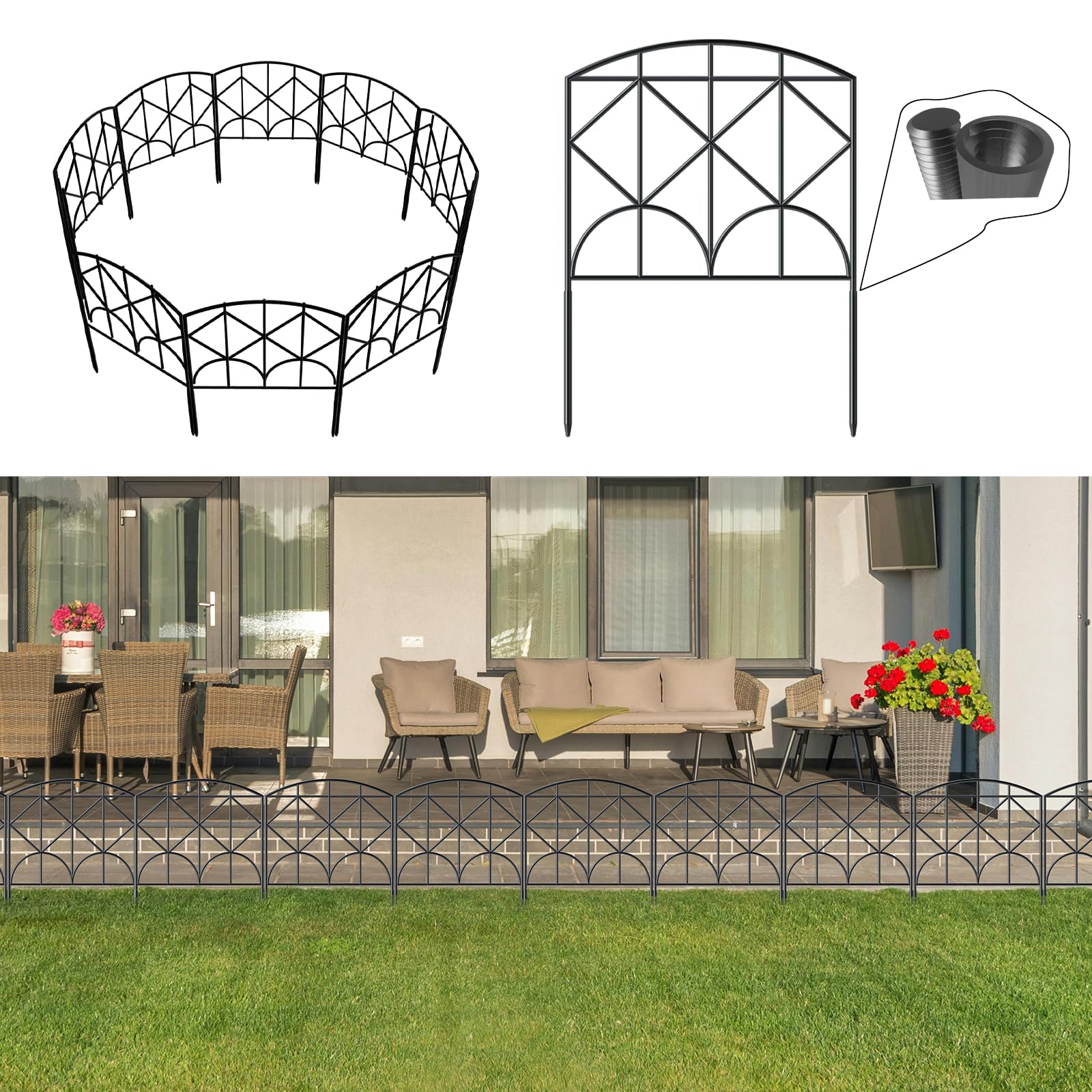 10 Pcs 13.4 Ft Metal Fence Panels,Decorative Gardens Edging,Free Combination of Shapes,for Garden, Courtyard, Patio, Etc.