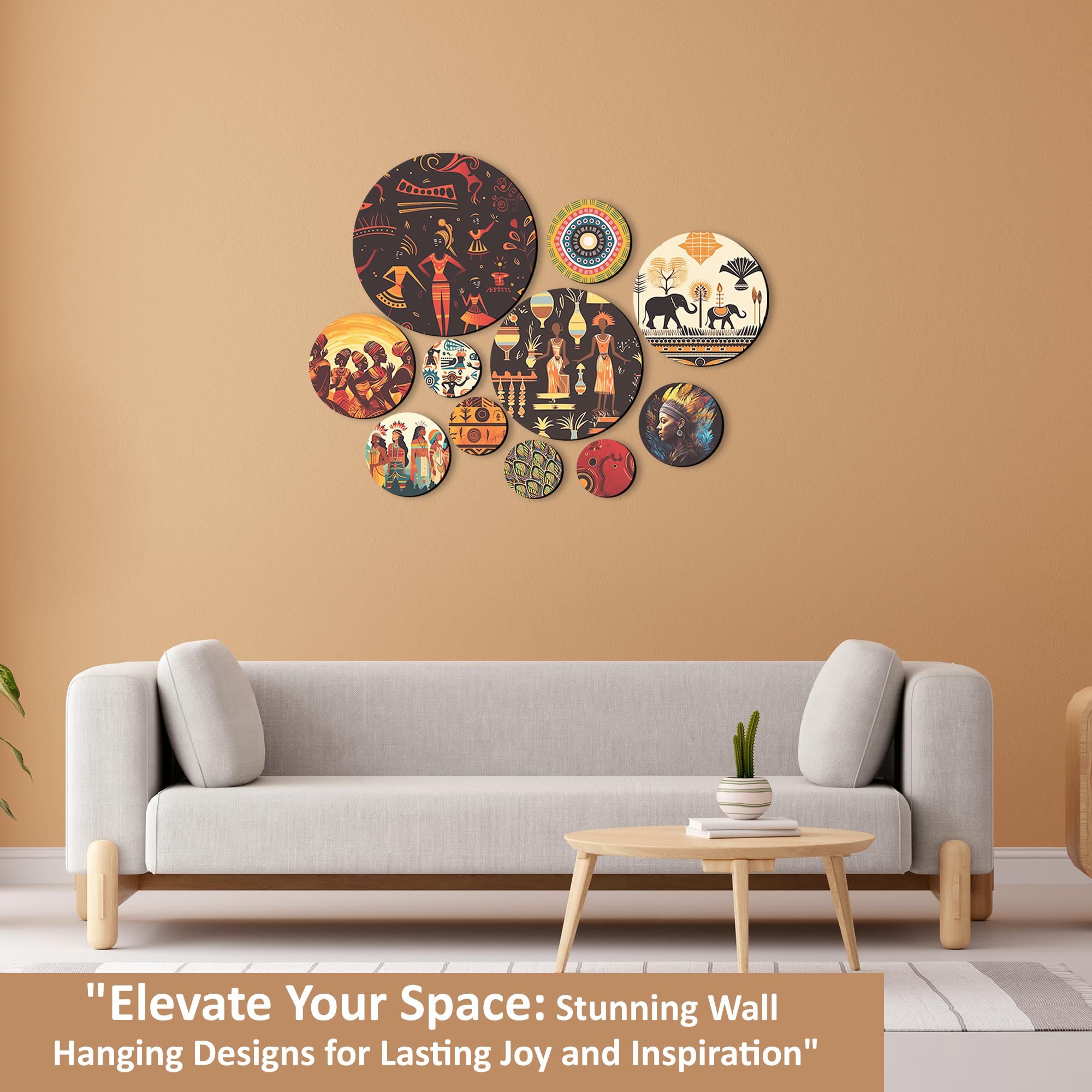 Rousrie Wooden Wall Hanging For Home Décor, Living Room, Bedroom, Office, Motivational Art Patterns, Pack of 11 (Rajasthani) 1