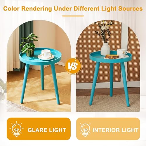 Miniatura 7 de Apicizon Mesa auxiliar redonda pequeña, bandeja para mesita de noche, mesa auxiliar para sala de estar, dormitorio, espacios pequeños, mesa de noche