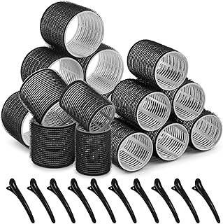 Self grip hair roller set,Hair roller set 16 pcs,Heatless hair curlers,Hair rollers for Long hair,Medium and Short hair,Hair rollers with hair roller clips and comb,Salon hairdressing curlers,DIY Hair Styles, Sungenol 2 Sizes Black Hair Rollers in 1 set