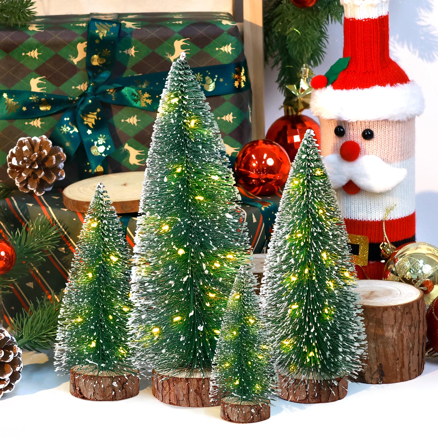 Mini Christmas Tree Set - 4 Size Bottle Brush Trees For Tabletop Decor