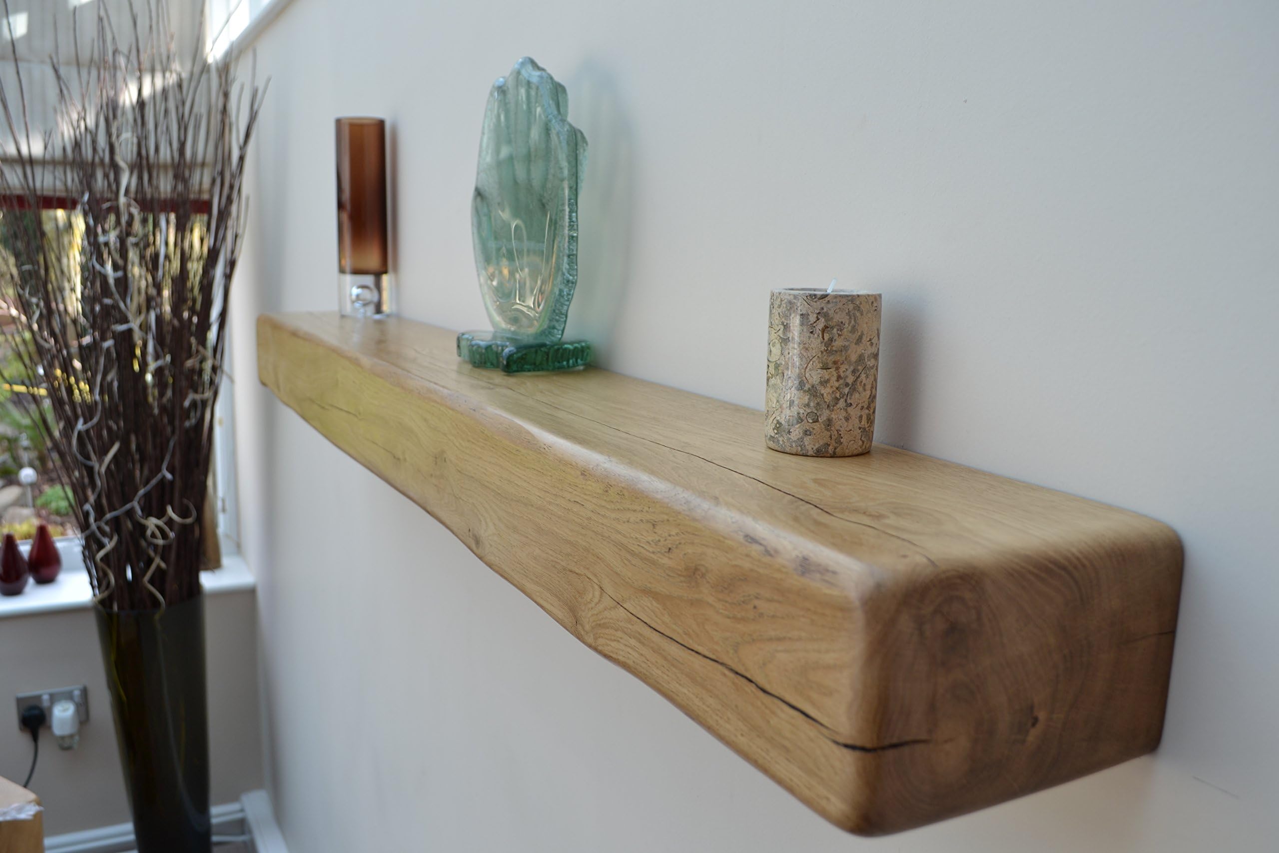 6in X 4in Solid Oak Mantle Beam Floating Shelf-Clear Wax-140cm
