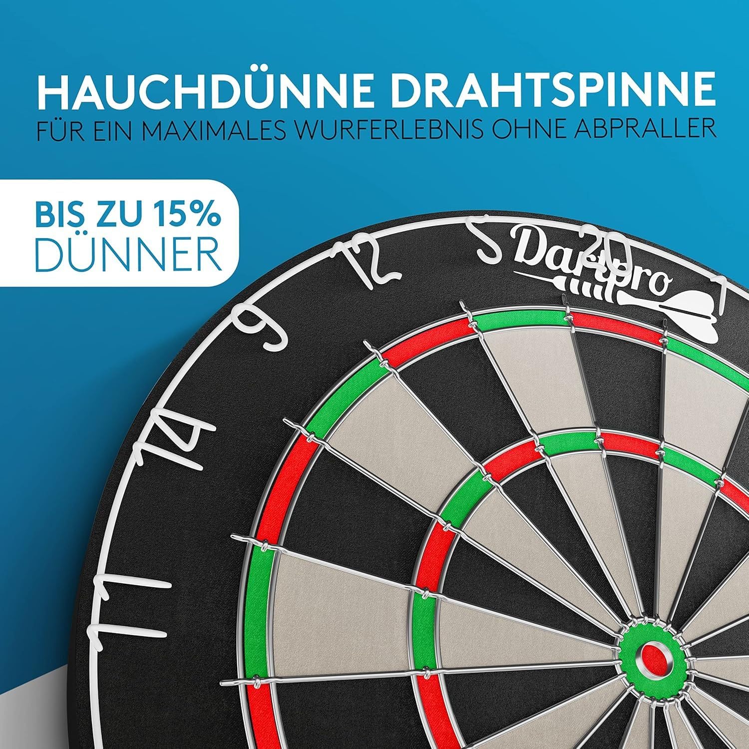 DartPro - DAS ORIGINAL - Dartscheibe mit Pfeilen - Profi Steeldartscheibe aus hochwertigstem Sisal - Dartboard inkl. Montageset - Dart Scheibe mit 6 Gratis Dartpfeilen