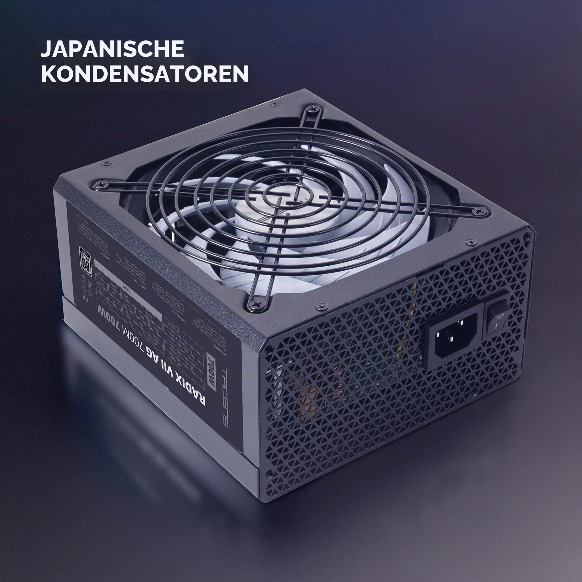 Tacens Radix VII AG 700, Vollmodulares 700W ATX-Netzteil, 10 Jahre Garantie, 80Plus Silver, +87% Wirkungsgrad, 140mm FDB-Lüfter mit AI-RPM Technologie, Japanische-Kondensatoren 105º, Schwarz