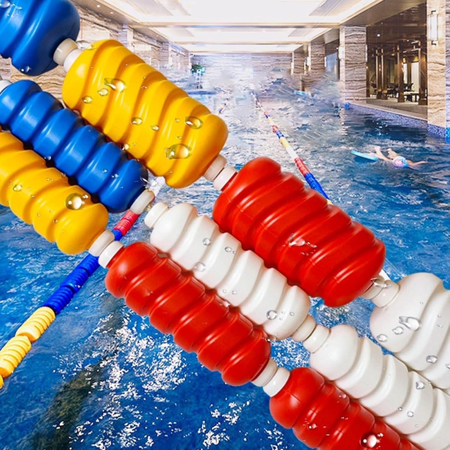 Kit de separadores de carril de piscina, cuerda de competición duradera con diseño en espiral flotante, perfecta para accesorios de seguridad en interiores y exteriores (6 cm 9/29.53 pies)