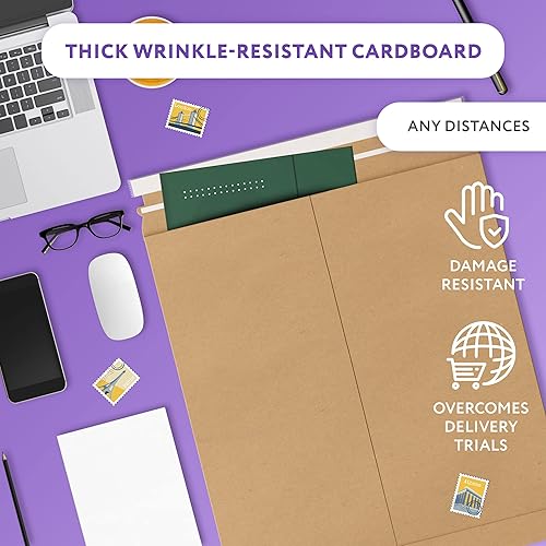 Vista 17 de Sobres rígidos de papel kraft marrón natural, 20 x 27 pulgadas. Paquete de 5 sobres de cartón. Sobres resistentes y planos con cierre autosellado.