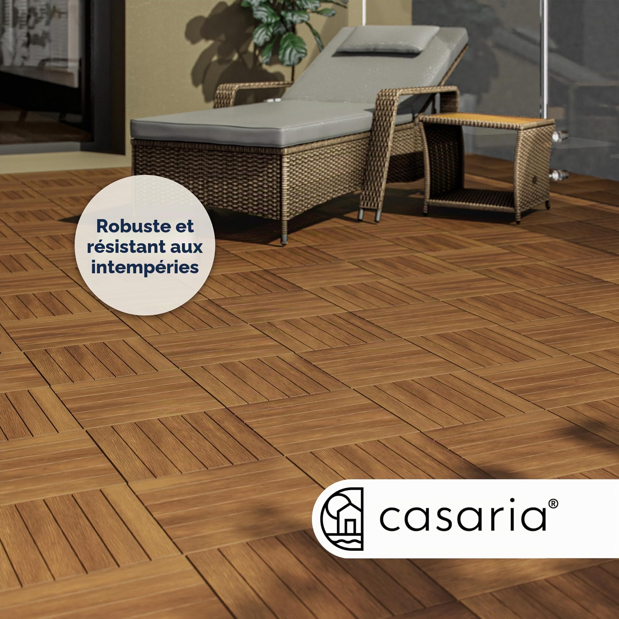 CASARIA® 66x Dalles bois clipsables 30x30cm bois d'acacia | certifié FSC®, bois d'acacia pré-huilé, dalles 30x30cm, fixation par clips, système de drainage, résistant aux intempéries