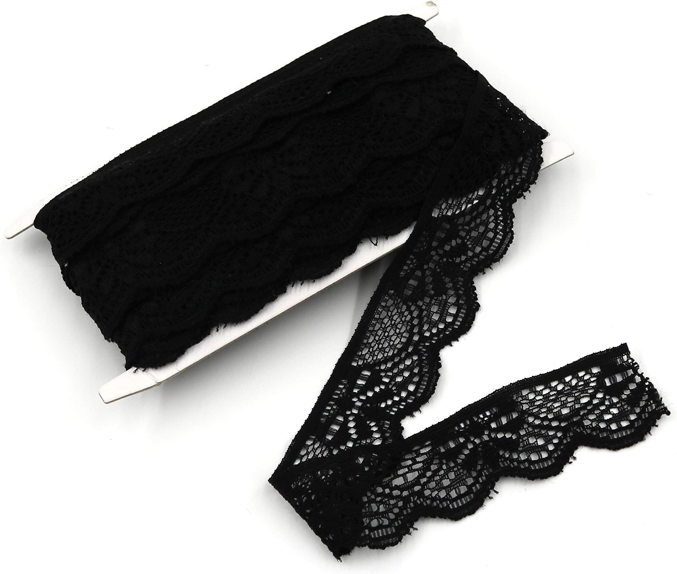ELLAMAMA Elastic Lace Trim Soft Stretch DIY Craft Delicate Ribbon Vintage 1 Inch Wide 10yds for Wedding Decorations Headbands Garters (Black)