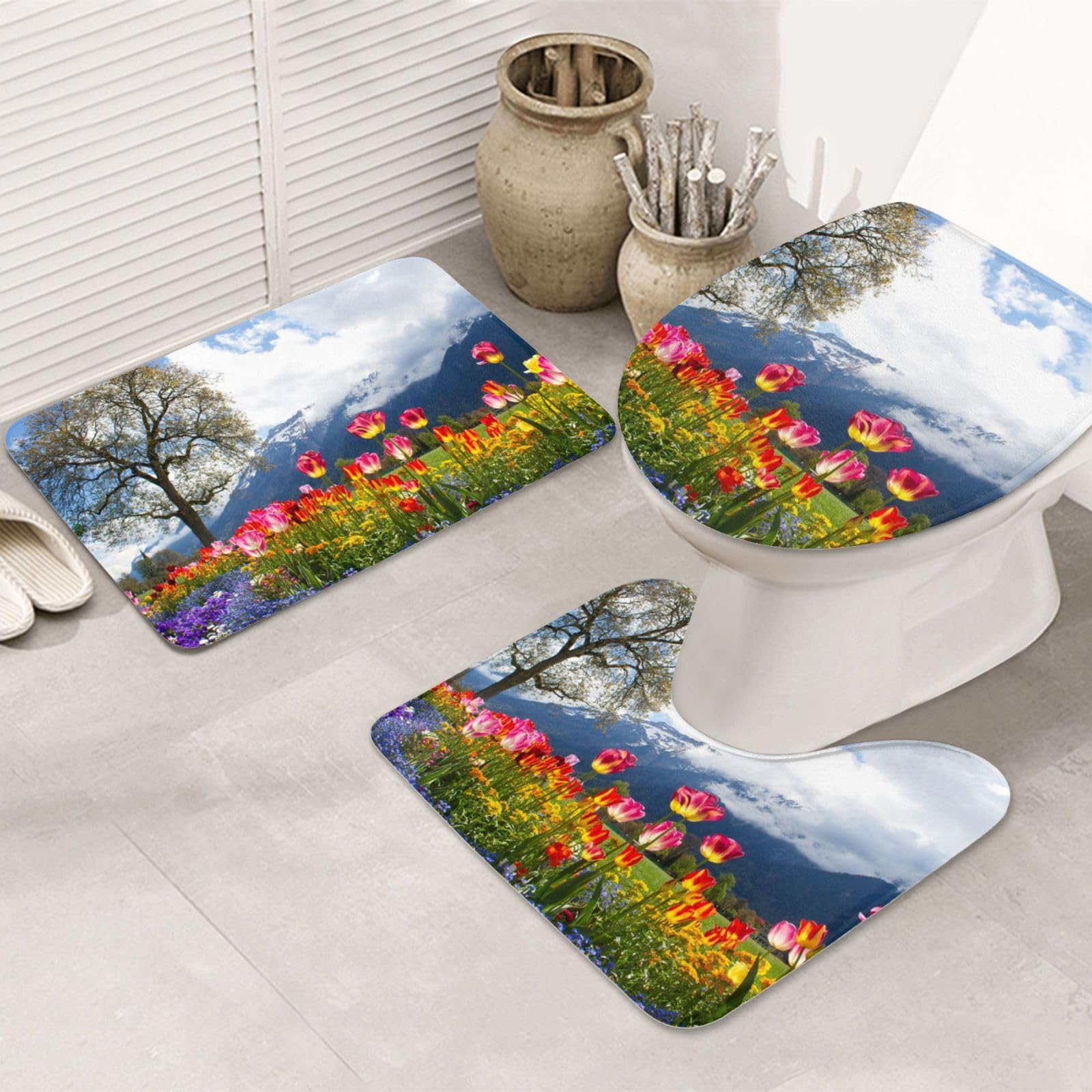 Tapis de bain absorbants en microfibre et couvre-siège WC anti-glisse pour garder les pieds au sec