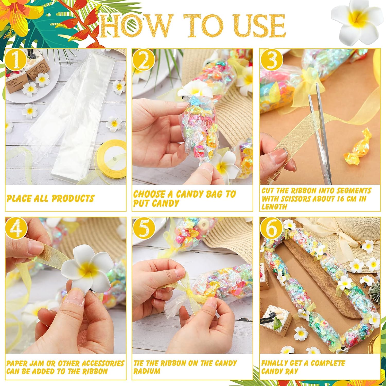 24 Set Graduation Candy Lei Making Kit Class of 2026 Hawaiian Lei Candy Tubing Bags Congrats Grad Long Ribbons Dessert Filler for Party Graduate(Net Flower Style)