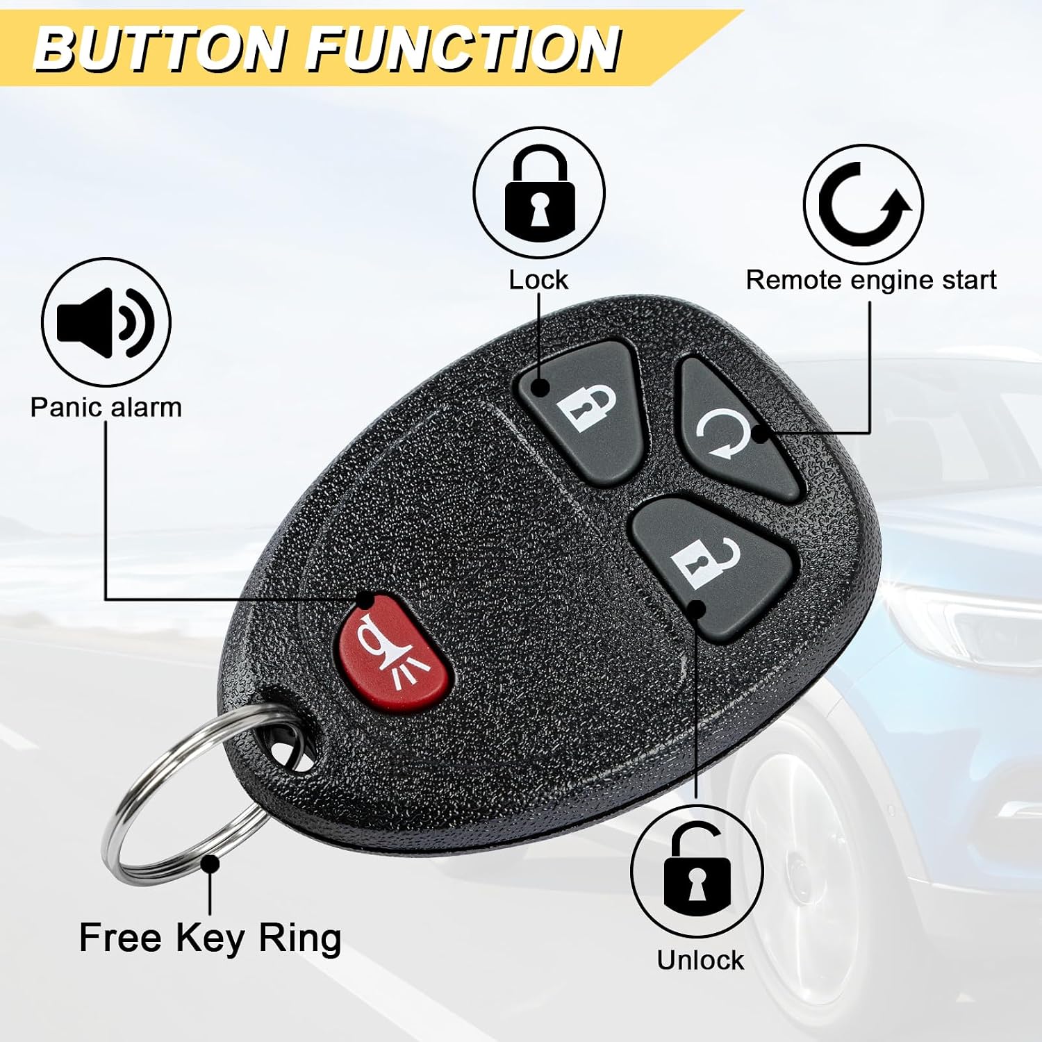 Vurkcy Key Fob Replacement for 2006-2010 Chevy HHR/ 05-08 Uplander/ 05-07 Buick Terraza & Saturn Relay/ 05-06 Montana Car Keyless Entry Remote Control, KOBGT04A, 4 Btn, 2Pcs