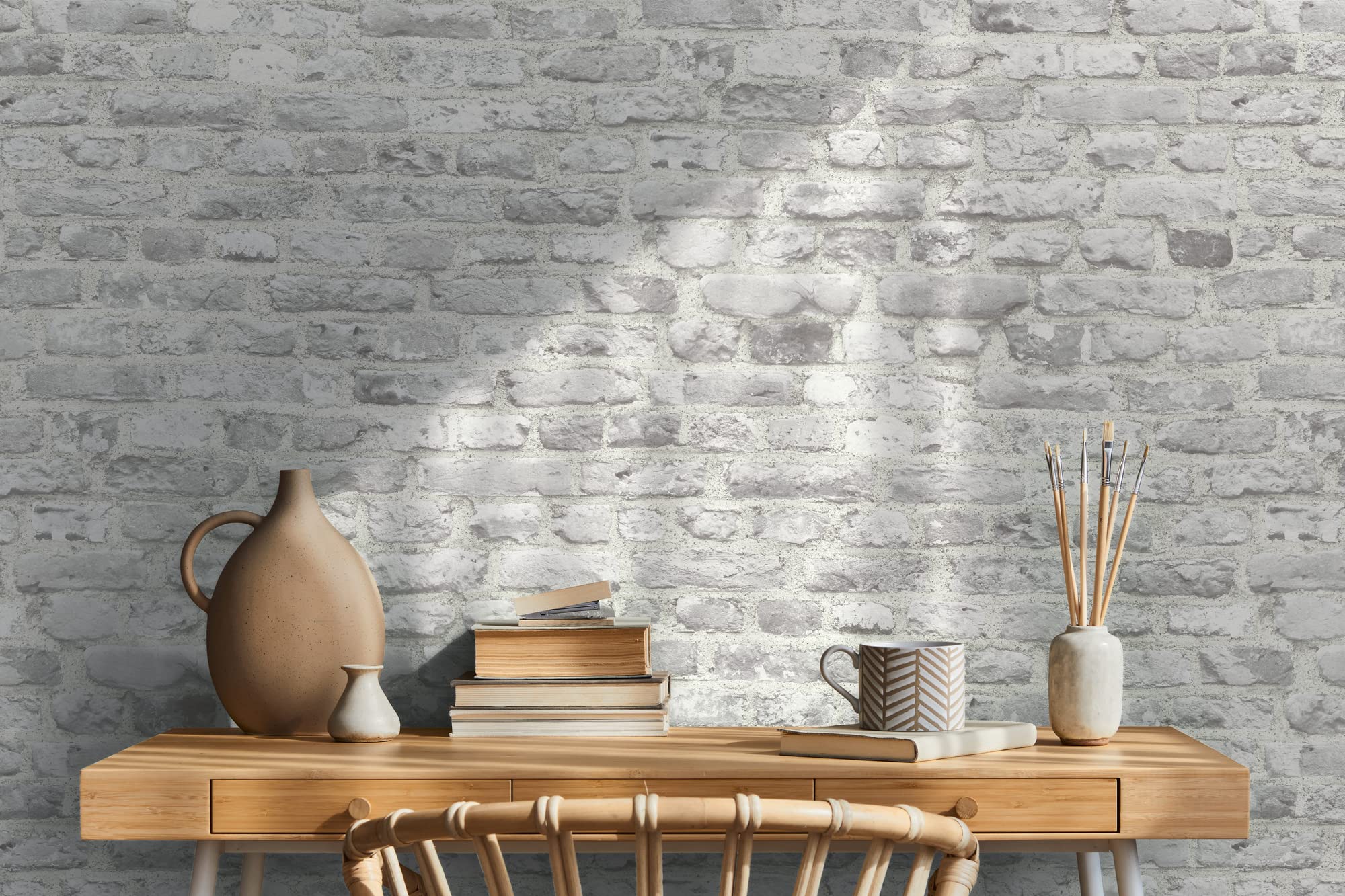 A.S. Création Papel Pintado - Papel pintado con apariencia de ladrillo en gris y blanco - Papel de pared para diferentes espacios - Papel pintado de pared de 10,05 m x 0,53 m