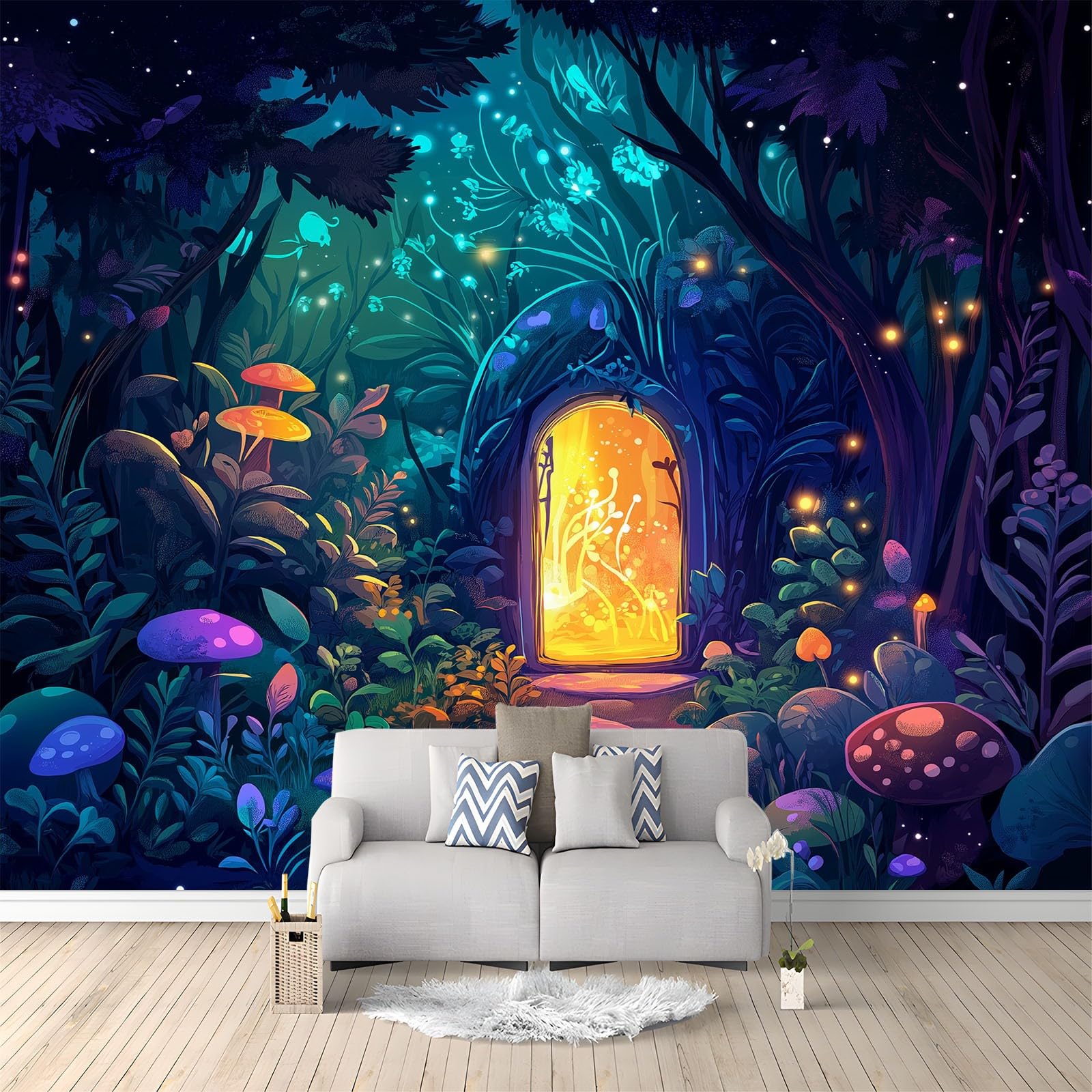 Generico Magiczny las z grzybami tapeta efekt 3D, 500 x 280 cm fototapeta z włókniny | Dekoracja ścienna tapeta do sypialni, kolor