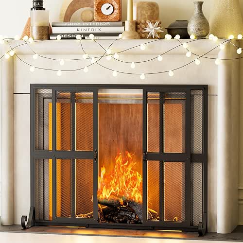 Fireplace Screen with Sliding Doors, 37.8" W x 30.7" H