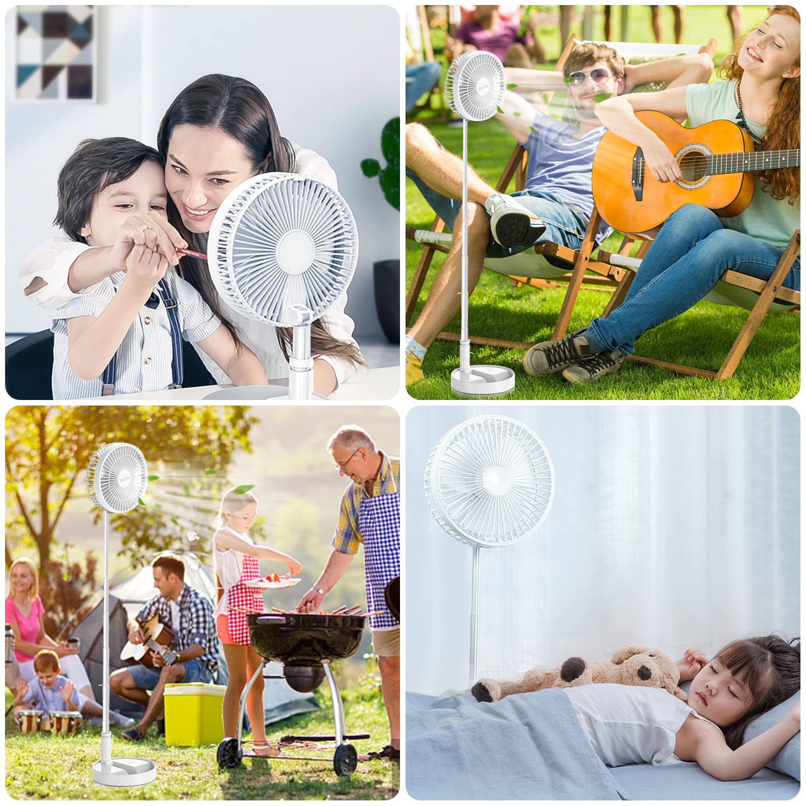 Ventilatore a Piantana con Pannello Solare, 8" Silenzioso Portatile Ventilatore da Pavimento/Tavolo, 5200mAh USB Ricaricabile Fan, 3 Velocità, Altezza Regolabile, per Camera da Letto Ufficio Viaggio