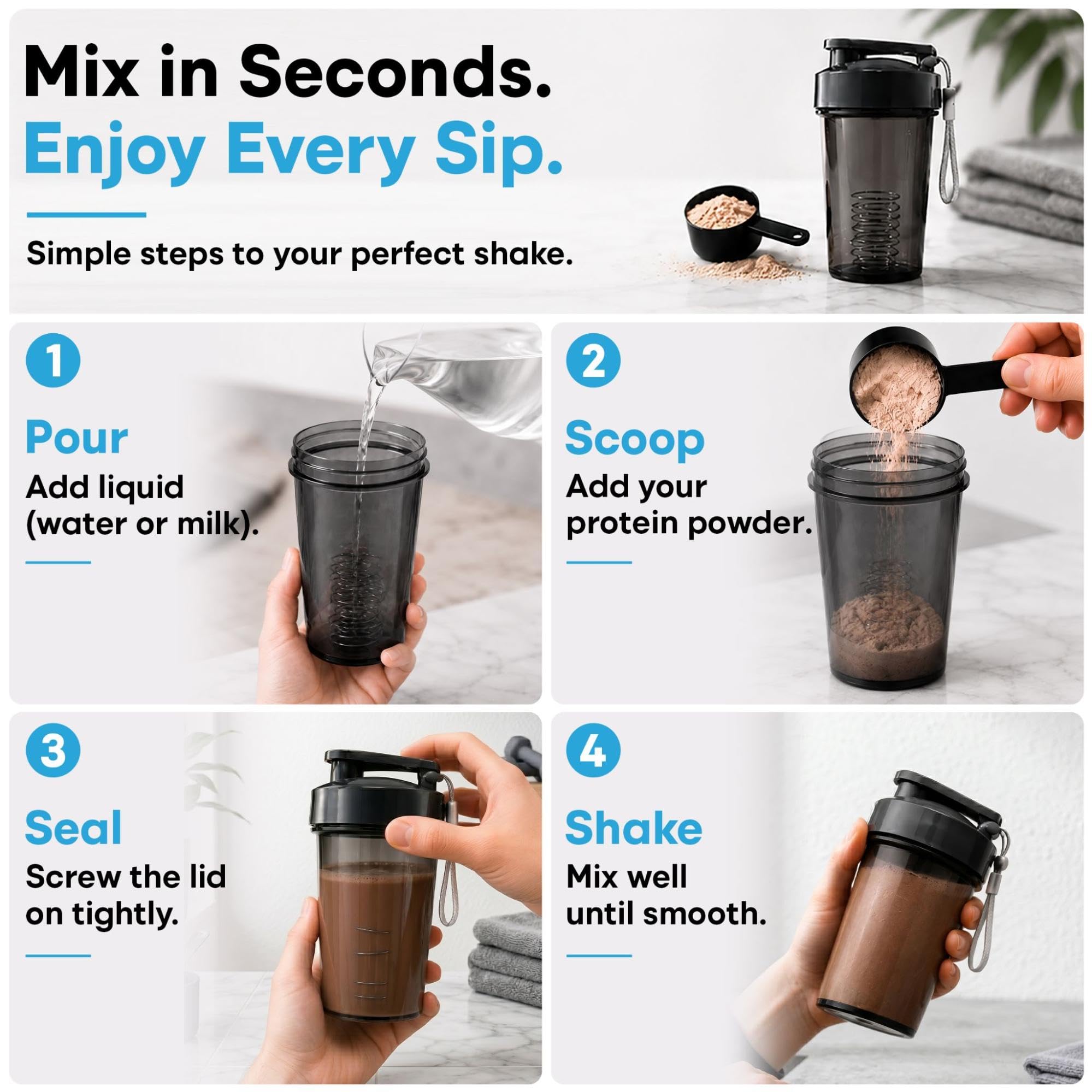 Travel-Friendly Small Shaker Bottle for Protein Shakes, Supplements: 2-Pack — Amazon image 8