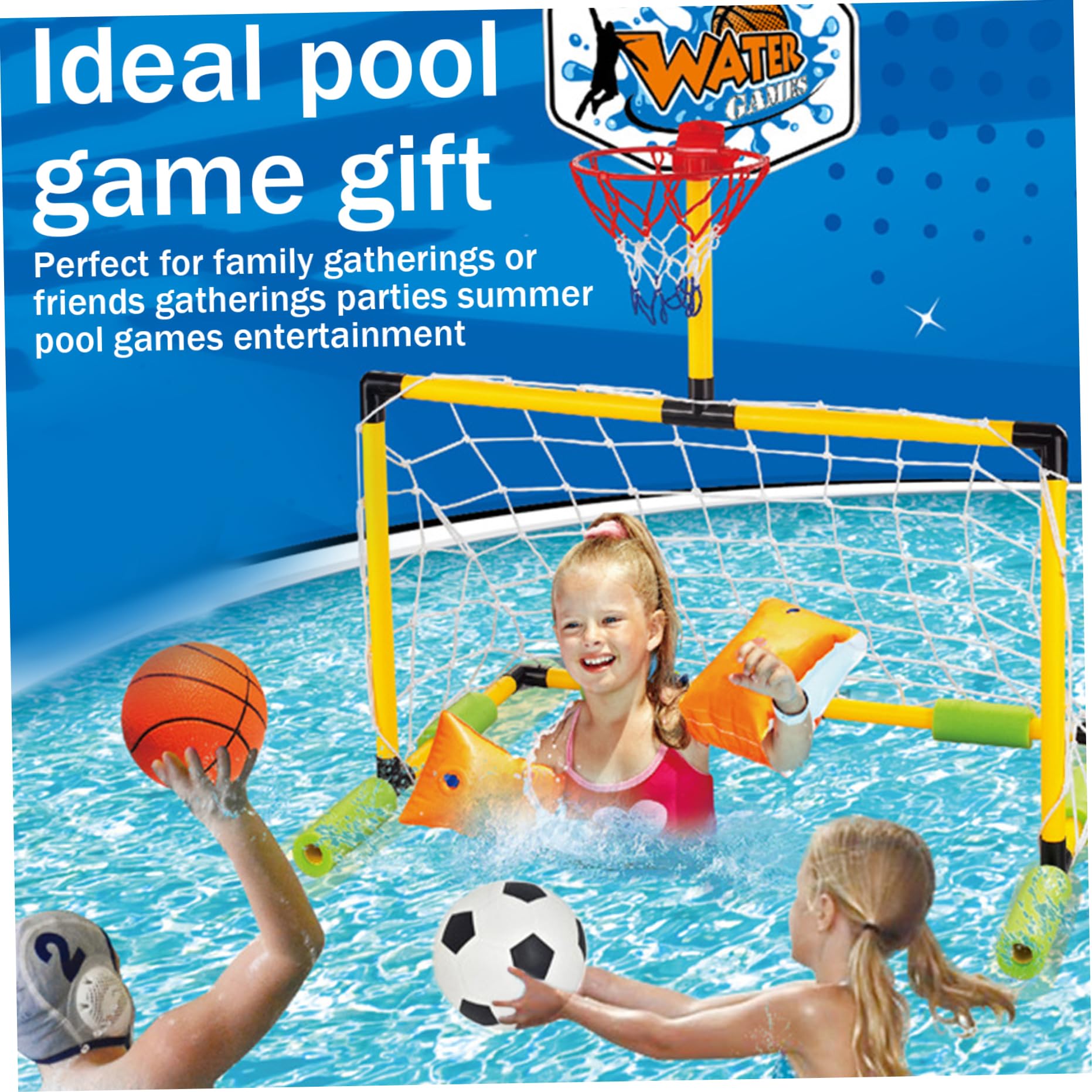 Canestro da Basket Galleggiante per Piscina, Porta da Calcio 2 in 1 ＆ Canestro da Basket per Piscina, Porta Staccabile con 2 Palline per Bambini e Adulti