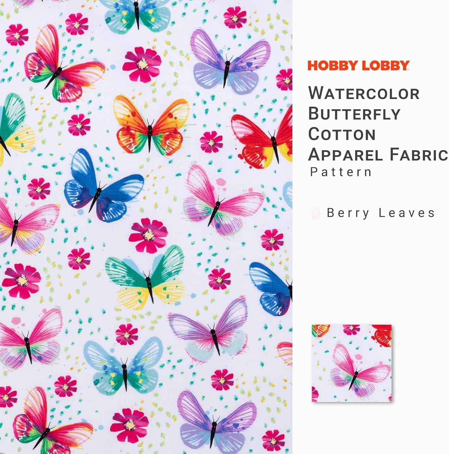 Hobby Lobby Watercolor Butterfly Cotton Apparel Fabric (2 Yard) - Printed Sewing Lightweight Precut Fabric for Sewing Clothes, Homeware, & Other Accessories