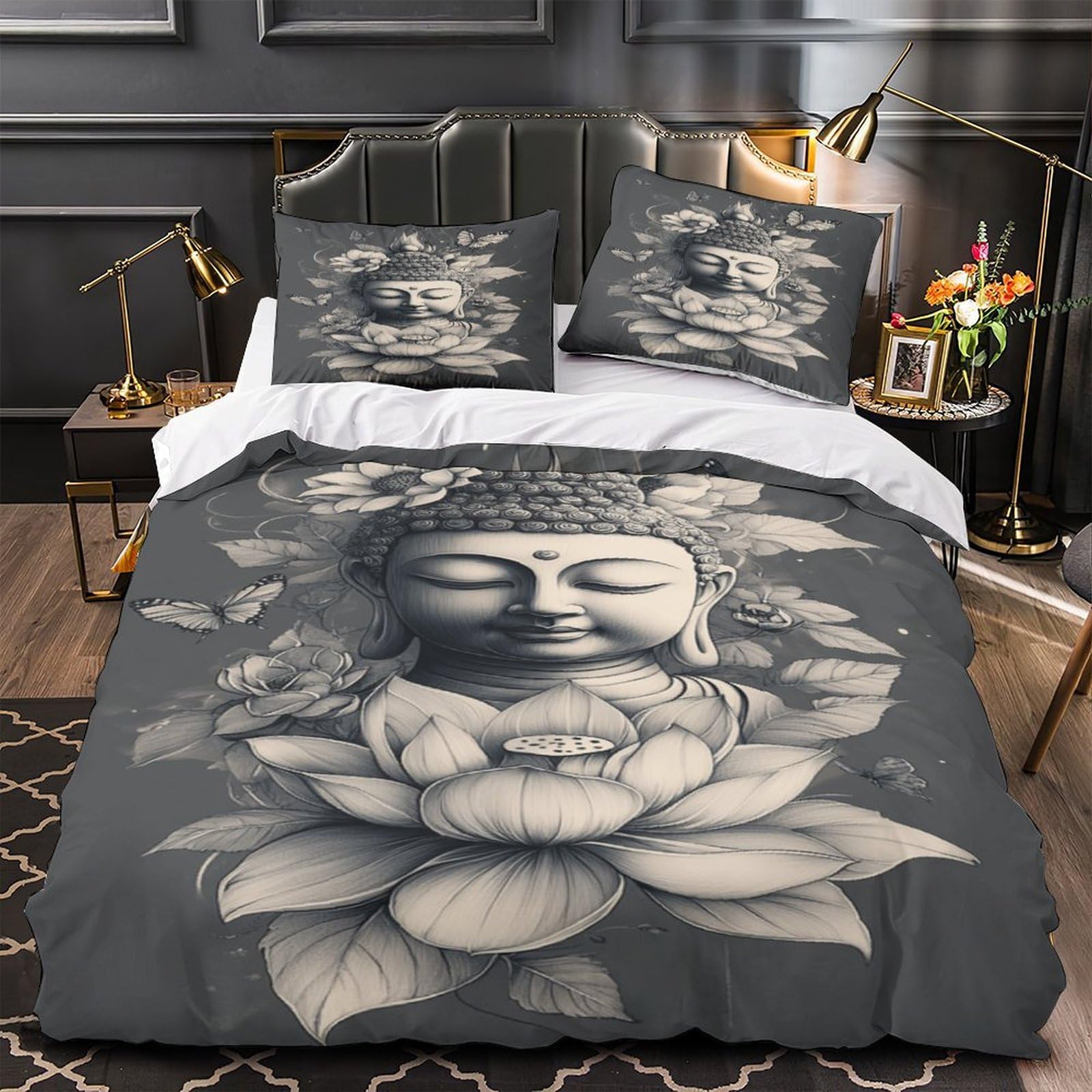 MMDASBVPE Buddha Face Quilt Cover 3D Print Anti-allergic 3 Pieces Bed Set Hidden Zipper monk Duvet Cover Ultra Soft All Season for Adults Kids Teens Women Youth Teenagers Super king（260x220cm）