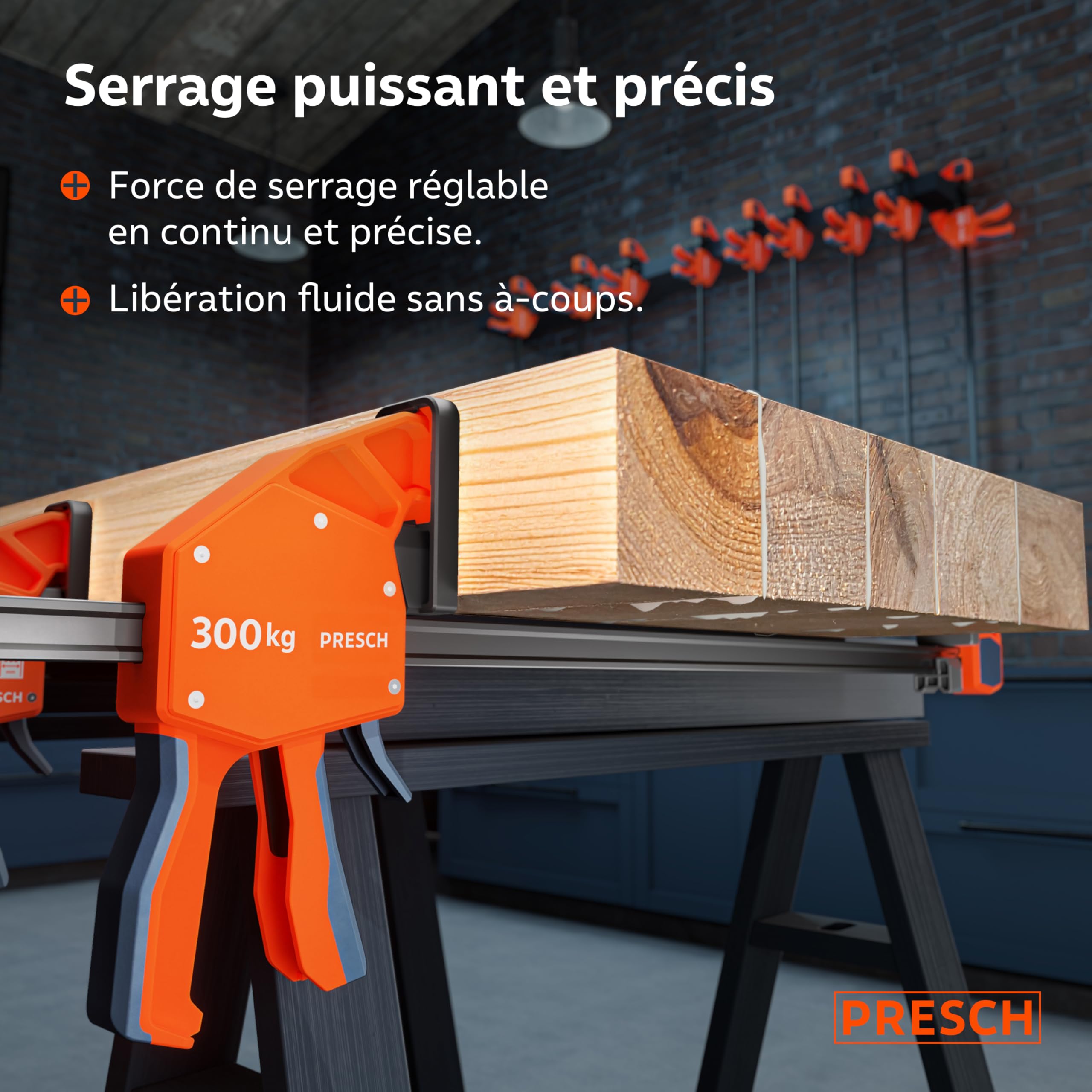 Presch Lot de Serre joints menuisier 300mm 600mm 4 pcs - Serre joints rapide force de serrage 300kg fonction d'écartement acier carbone fibre de verre