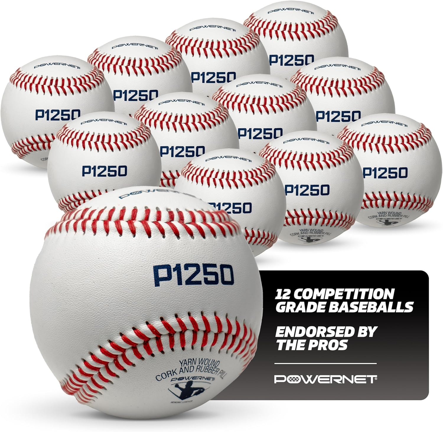 PowerNet Competition & Recreation Baseballs, 12-Pack Baseballs, Recreation Grade and Competiton Regulation Size Balls, Portable Pitching & Batting Practice Equipment