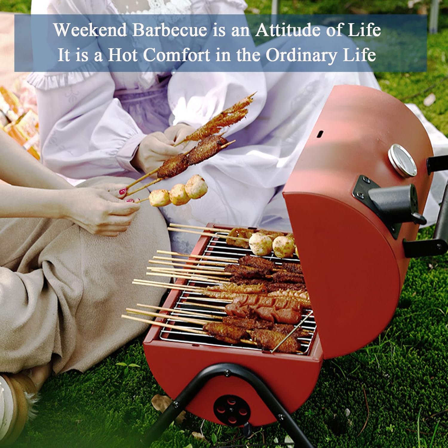 JATIBOSH Adjustable Portable Charcoal Grill Compact Size Multi-Functional Metal Small BBQ SmokerTabletop Grill and Side Fire Box for Outdoor Hiking Picnic Camping