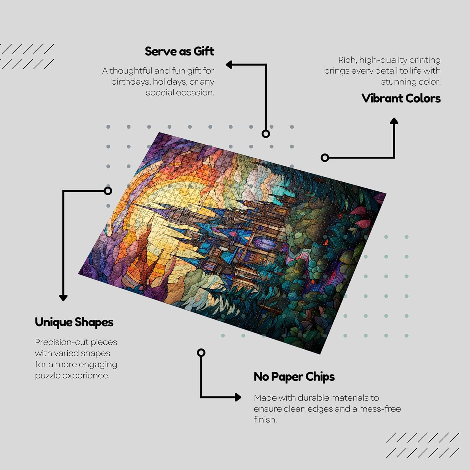 Stained Glass Castle Jigsaw Puzzle 1000 Pieces for Adults - Castle Puzzle Gift for Architecture Lovers - 1000pc Vertical Puzzles (50x70cm / 19.685"x27.559")