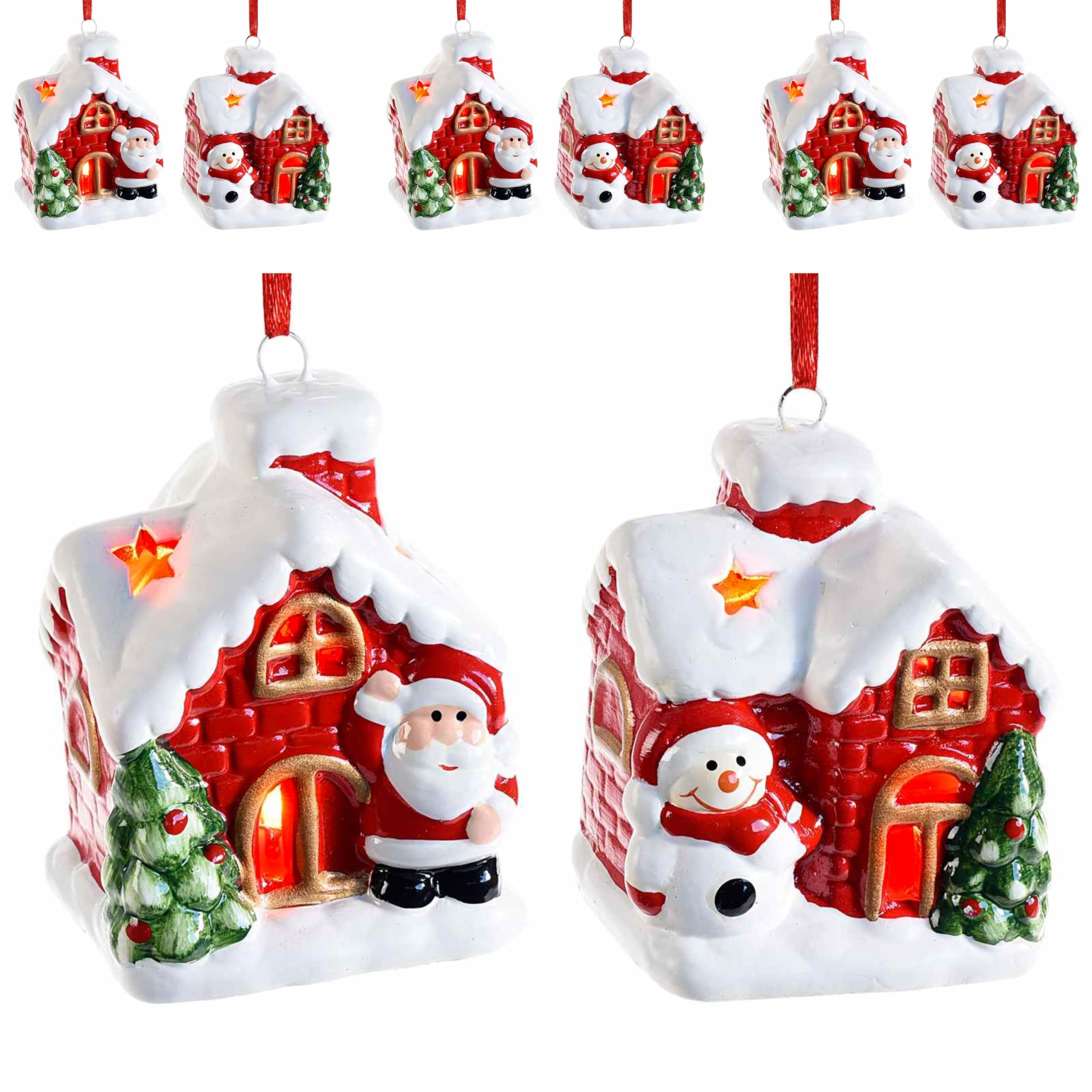 Gruppo Maruccia - Casette Natalizie in Ceramica - Decorazioni Natalizie da Appendere per Casa, Albero, Negozi - Idea Regalo - Set da 8 Addobbi