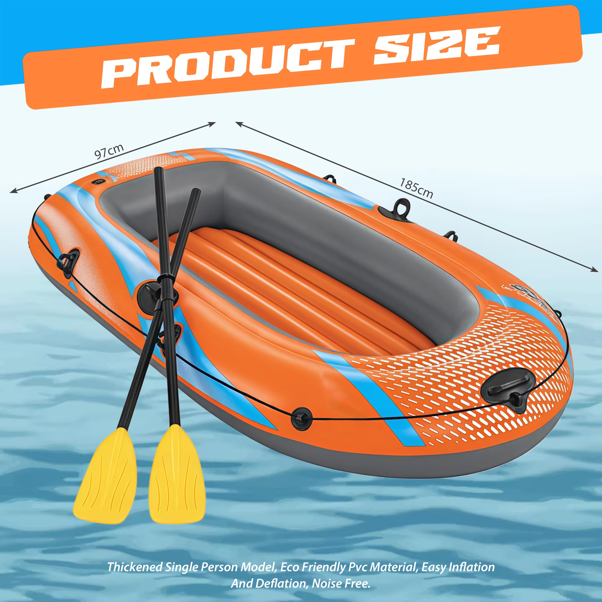 Bateau de pêche Gonflable en PVC 1100D pour 2 Personnes, livré avec pales et Pompe de gonflage, Dimension Environ 185 x 98 x 43 cm