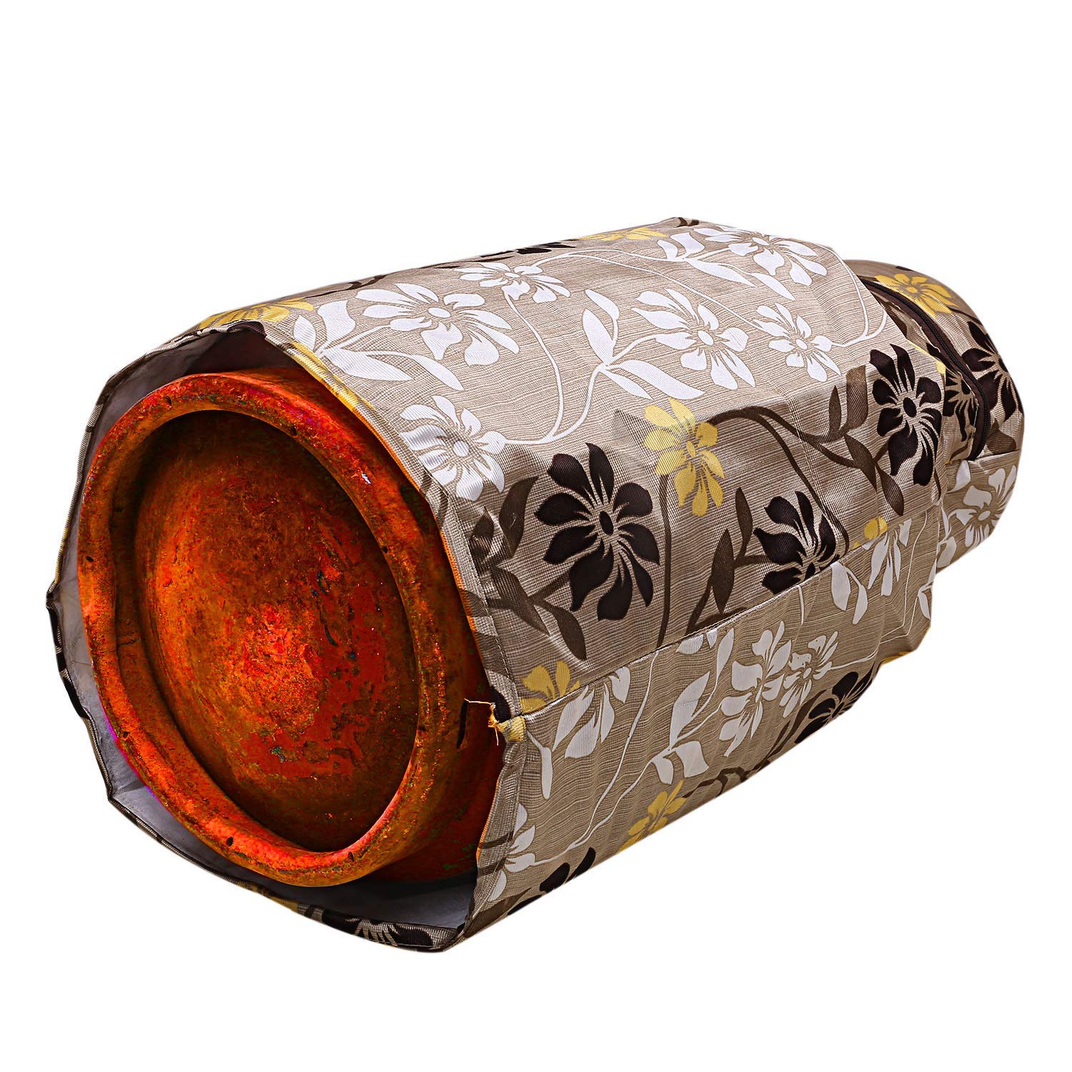Kuber Industries Polyester Floral Print Zippered Propane Tank Cover/LPG Gas Cylinder Cover (Brown)-KUBMART15487 3