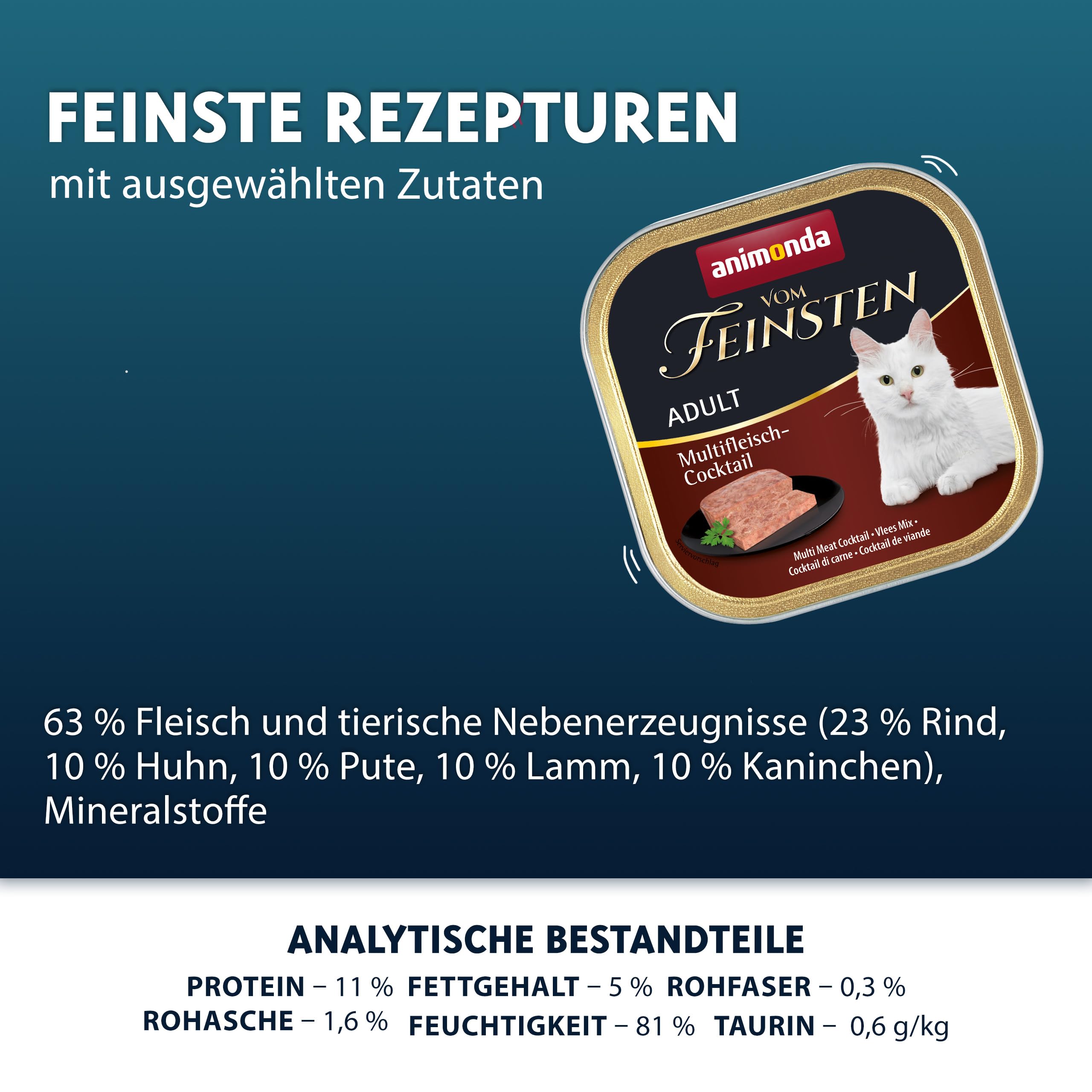 animonda Vom Feinsten Adult mit Multfleisch-Cocktail (32 x 100 g), Nassfutter für ausgewachsene Katzen, Katzenfutter ohne Getreide und Zucker, mit 100 % frischen, fleischlichen Zutaten