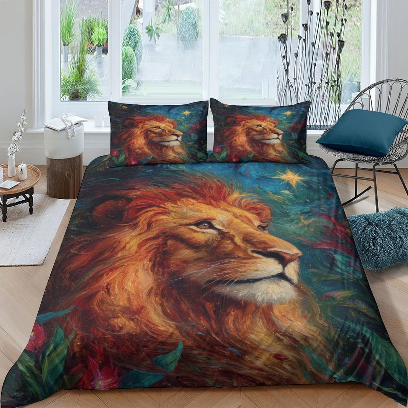 Ctjqhvkz Style-7 3D Printed Majestic Lion Fitted Sheet Microfiber Soft Durable Jungle King Mattress Cover For Bedroom Guest Room Decor Single（135X200cm）