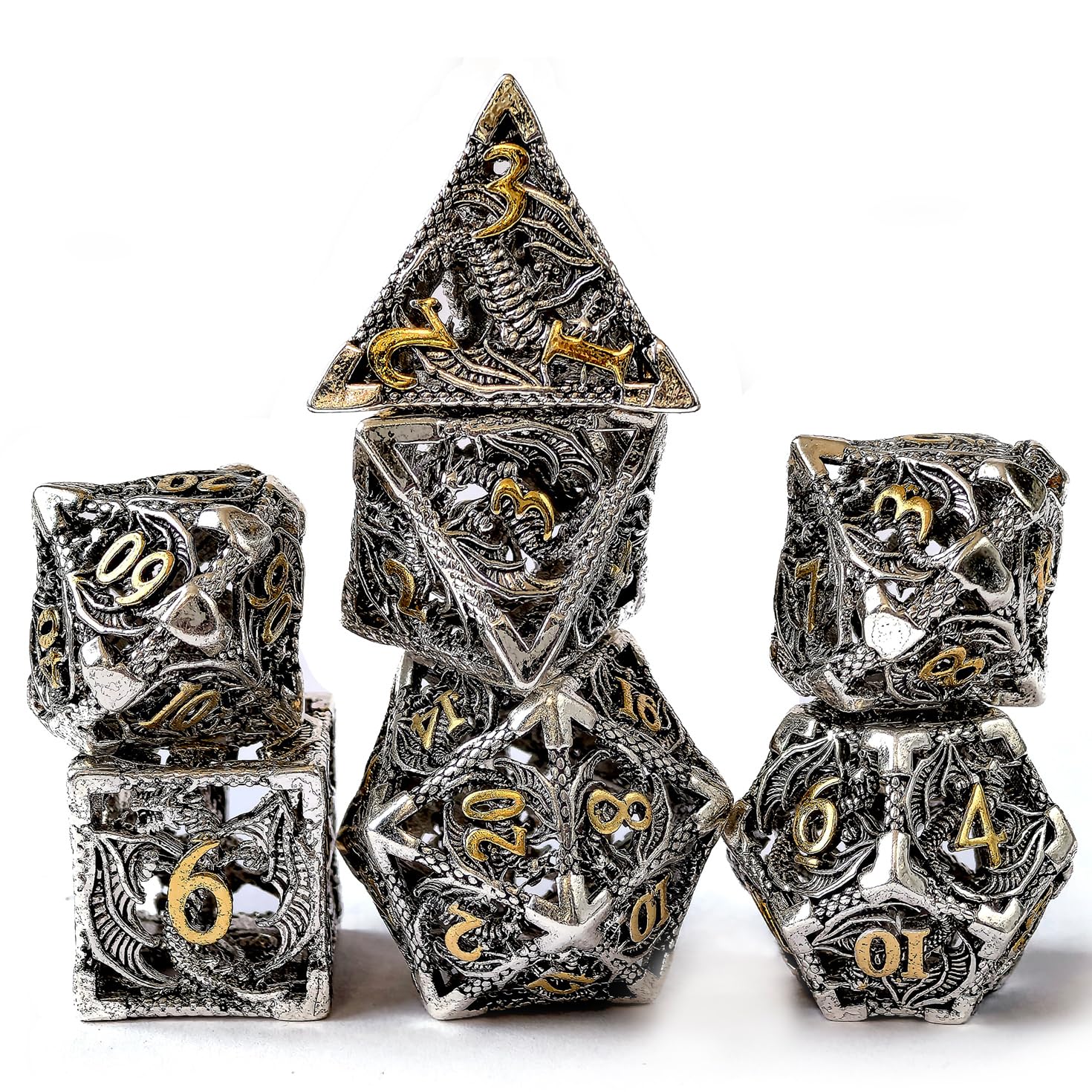 Hollowed Metal Dice Featured with 3D Dragon - Image 2