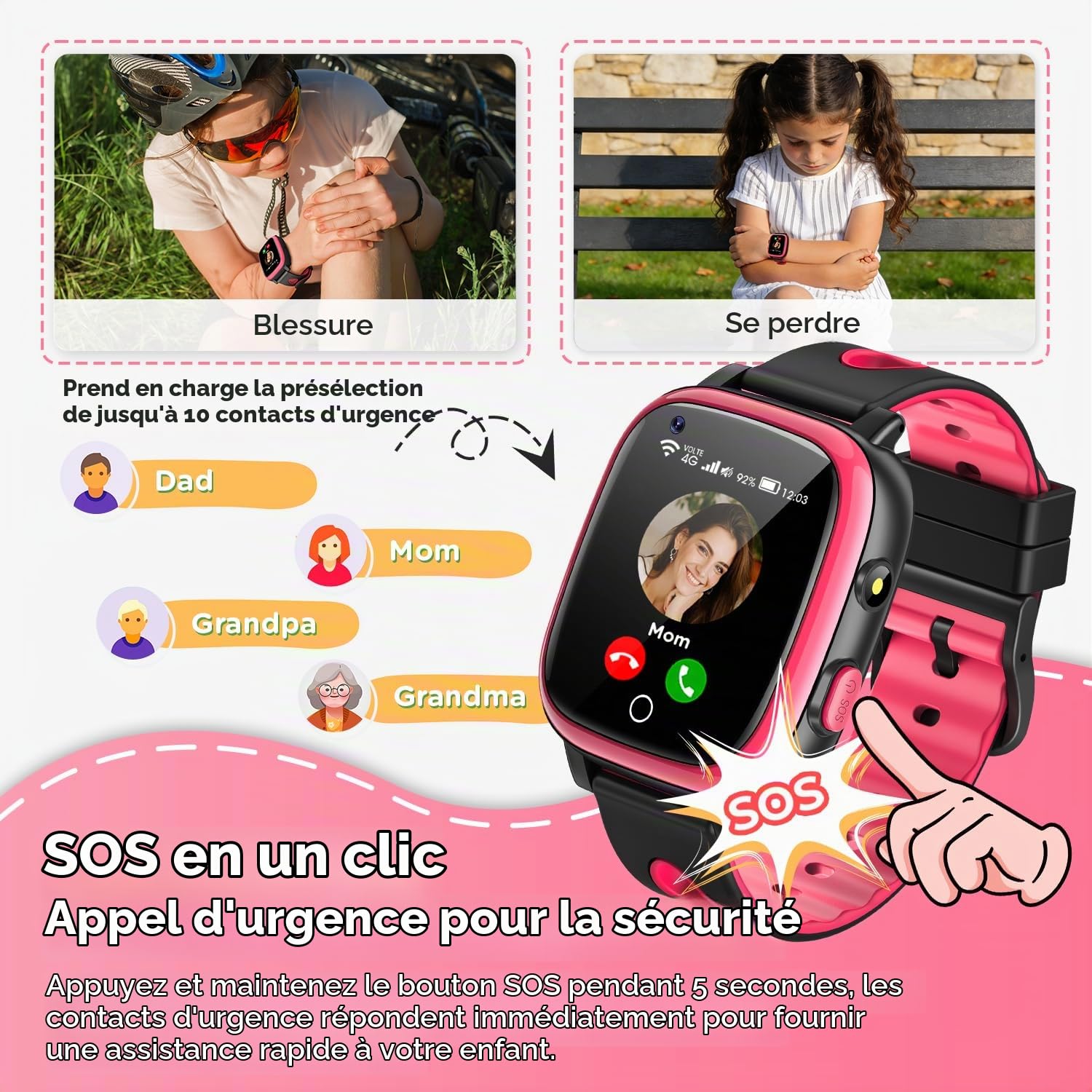 2026 Nouvelle 4G Montre Connectée Enfant avec Appel Vidéo & GPS, SOS, Chat Vocal, IP68 Étanche, Mode École, Podomètre, Réveil, Flashcard, Cadeau pour Garçons et Filles de 4 à 15 Ans – Rouge