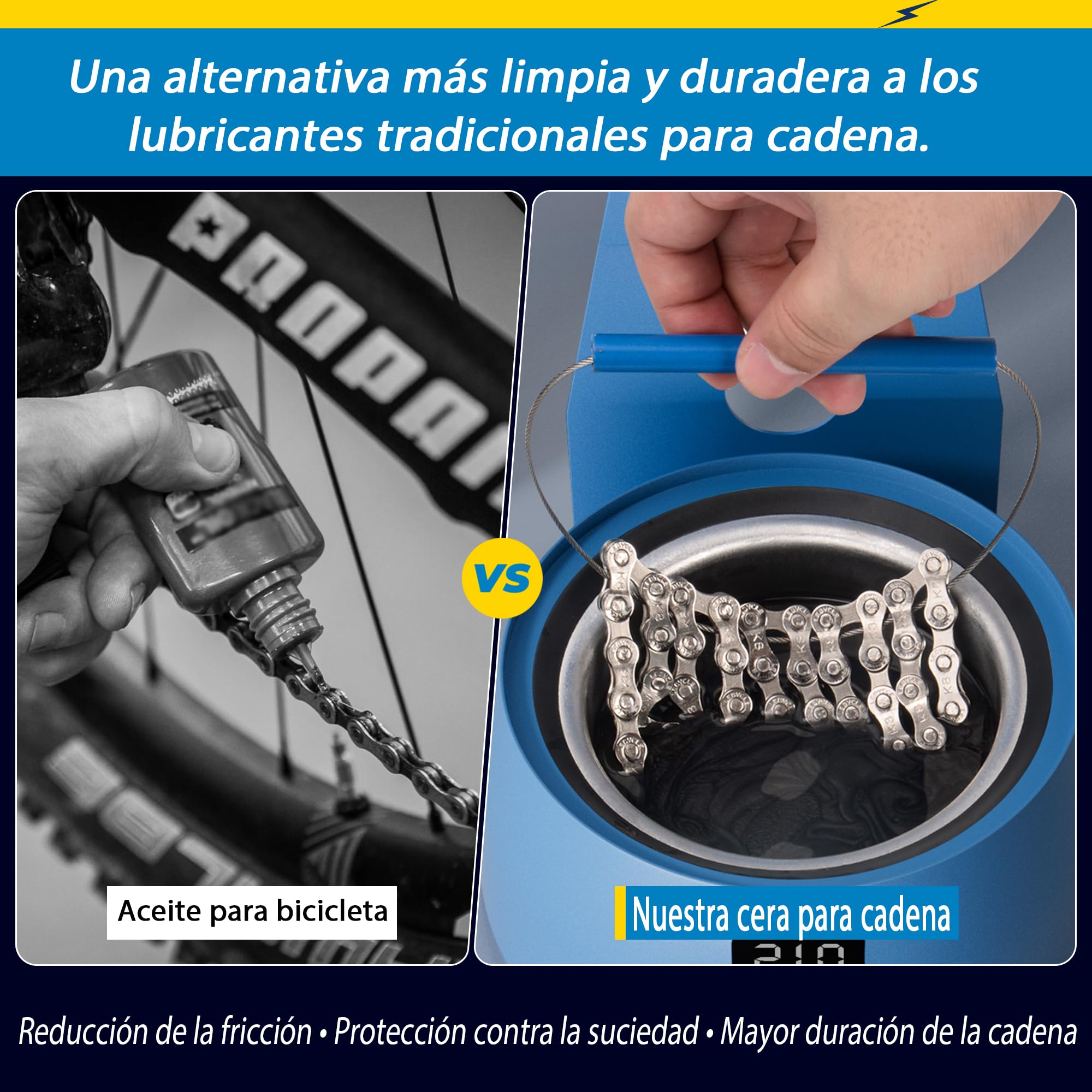 RideFlare Sistema Fusión Cera Cadena Bici – Sin Desorden, Control Temp. Preciso y Cera Ultra Bajo Rozamiento para Transmisión Silenciosa y Limpia.