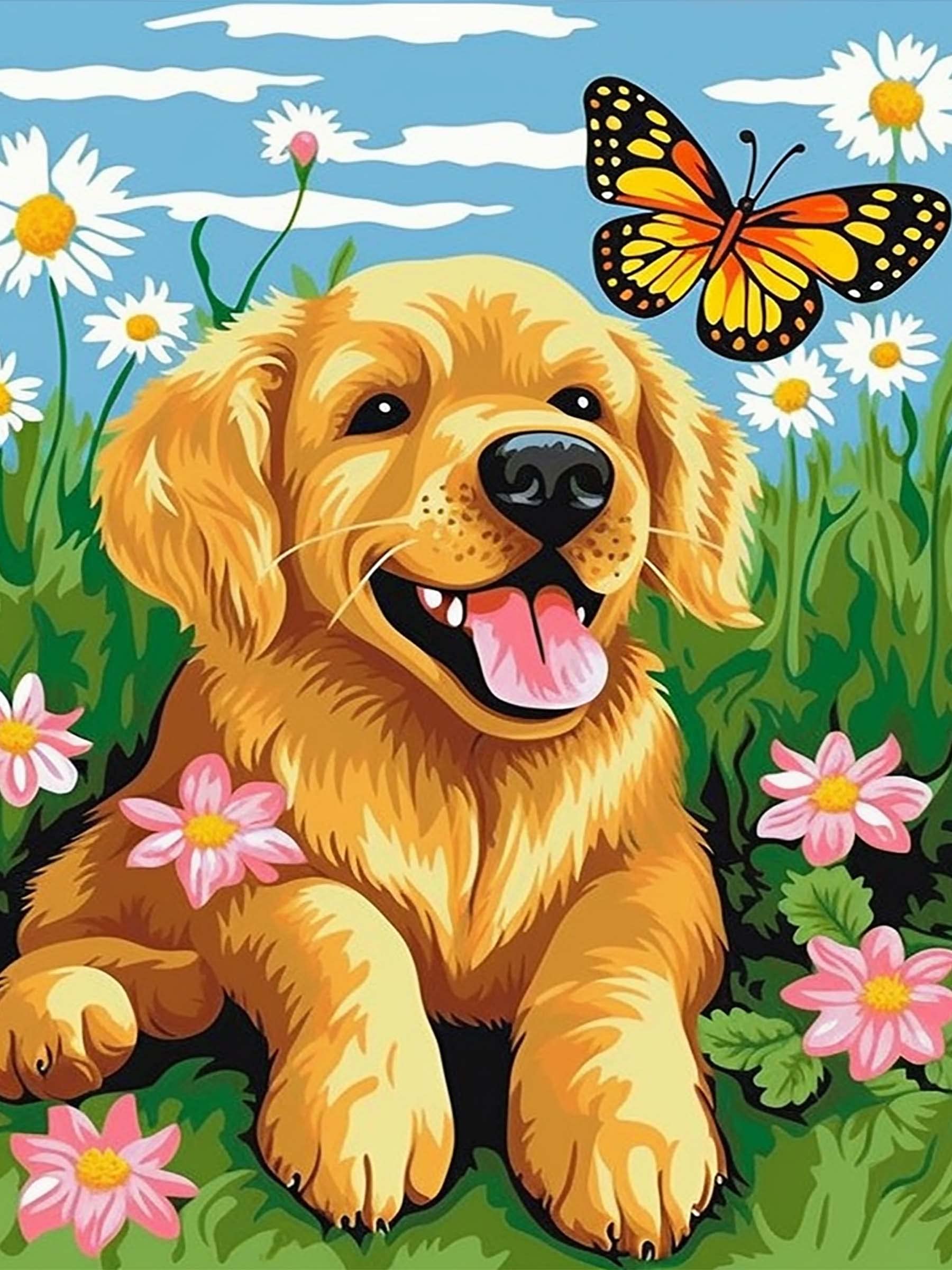 Ginfonr 5D Diamond Painting Fiore Di Cane Bianco Kit Completo, Diamante