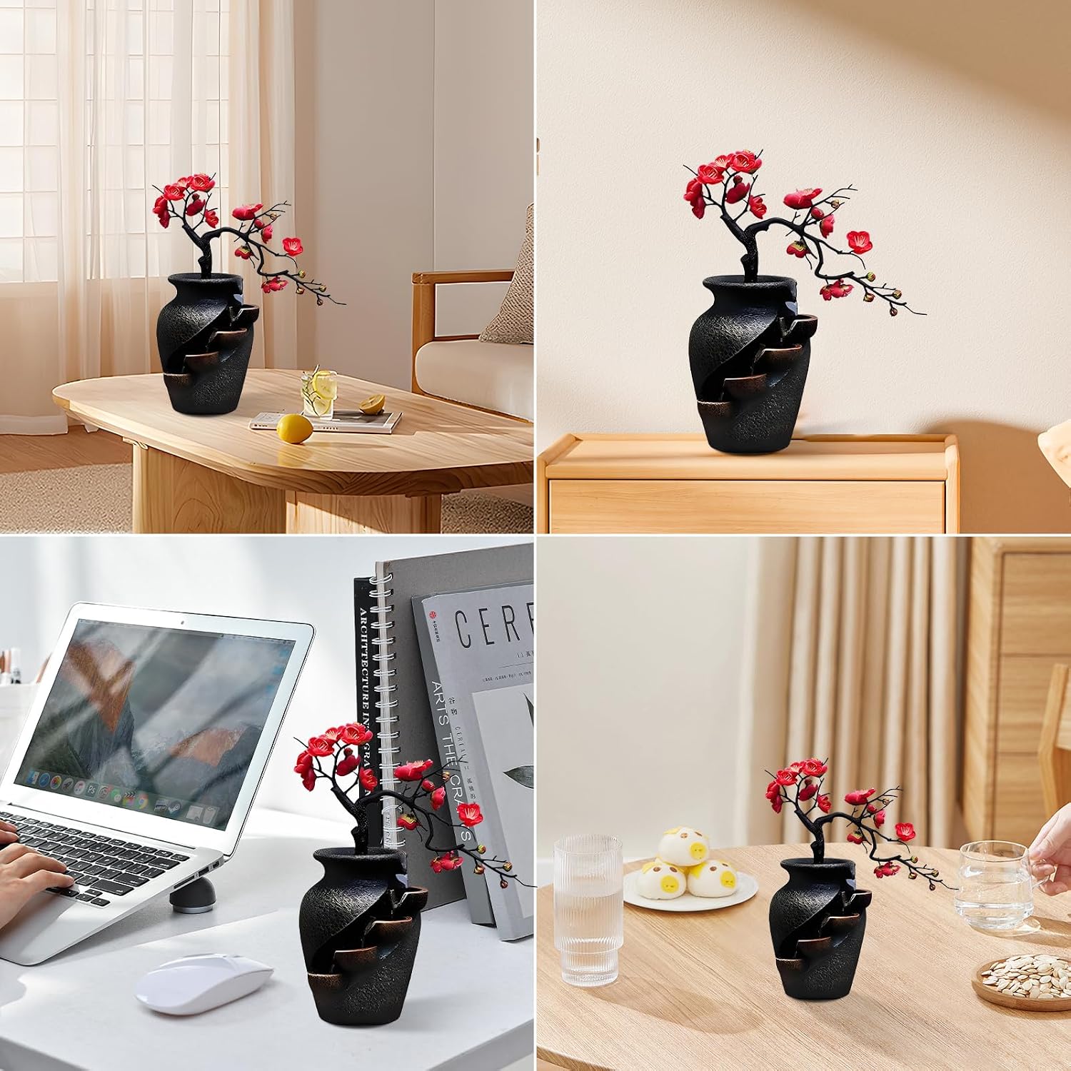 CYLLYKGIFT Free 10PCS Natural Crystals & Indoor Waterfall Fountain Pot for Living Room, Bedroom, Dining Room, Kitchen, Bathroom